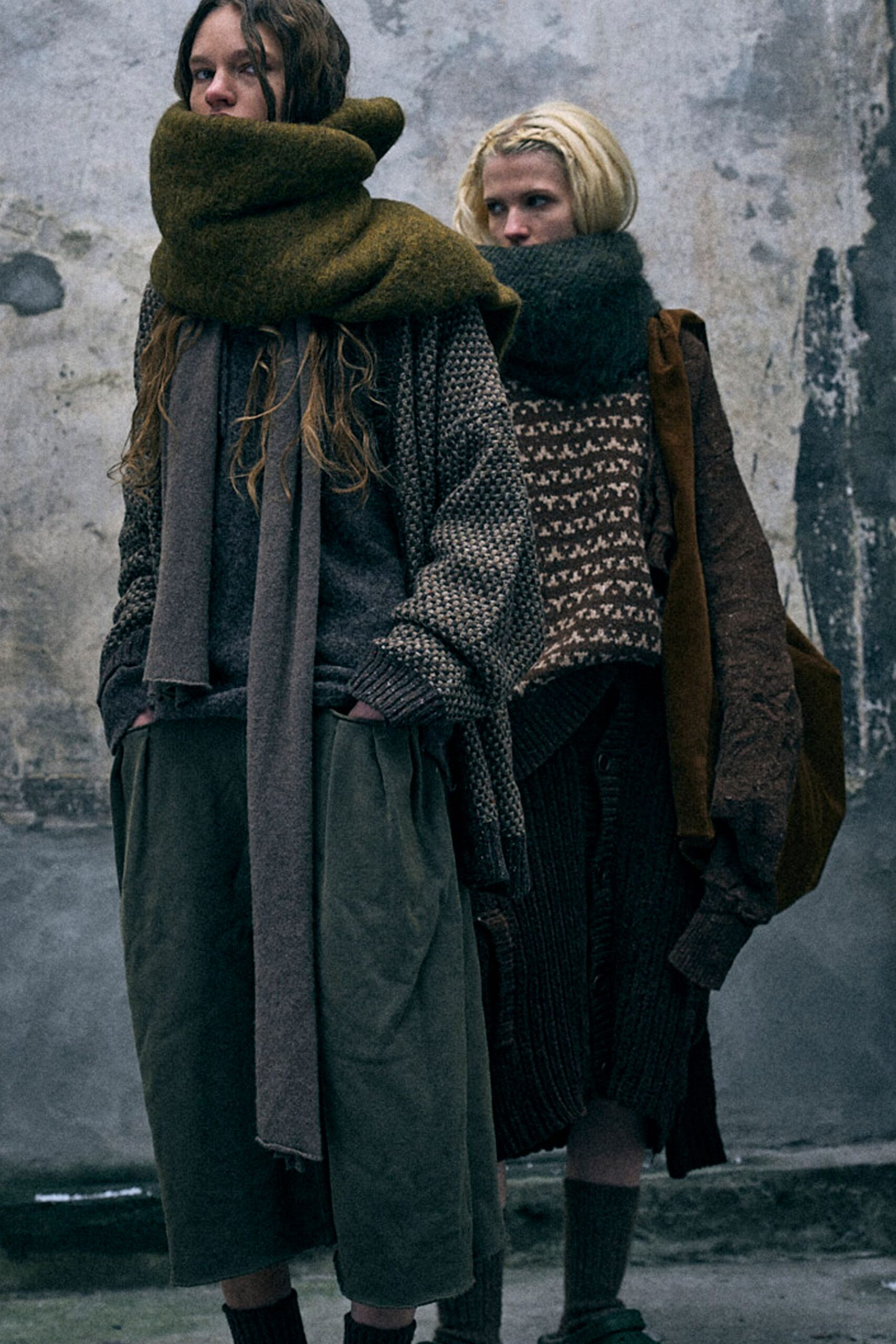 brown wool long-sleeve collared relaxed textured sweater