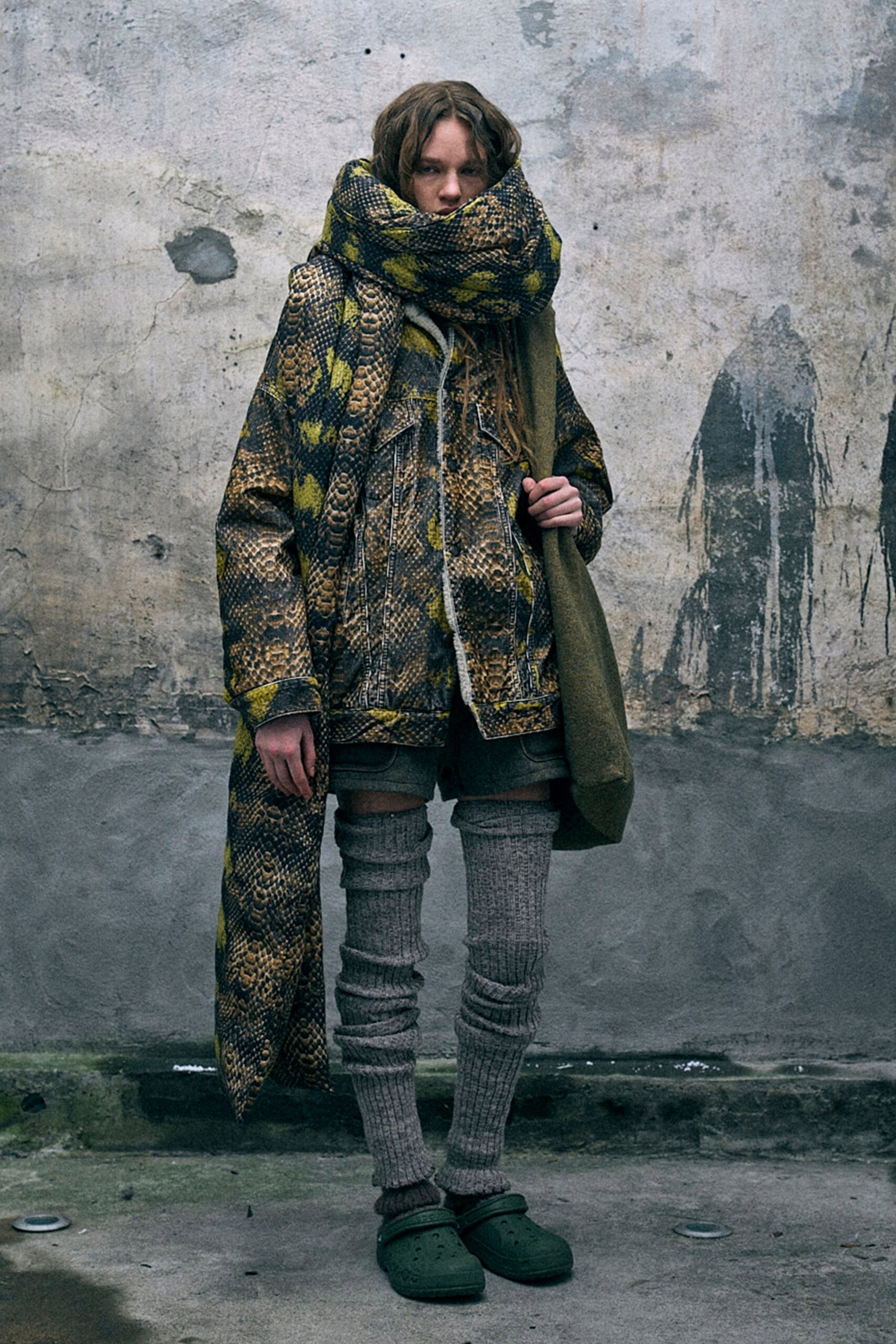 brown cotton long-sleeve oversized printed jacket