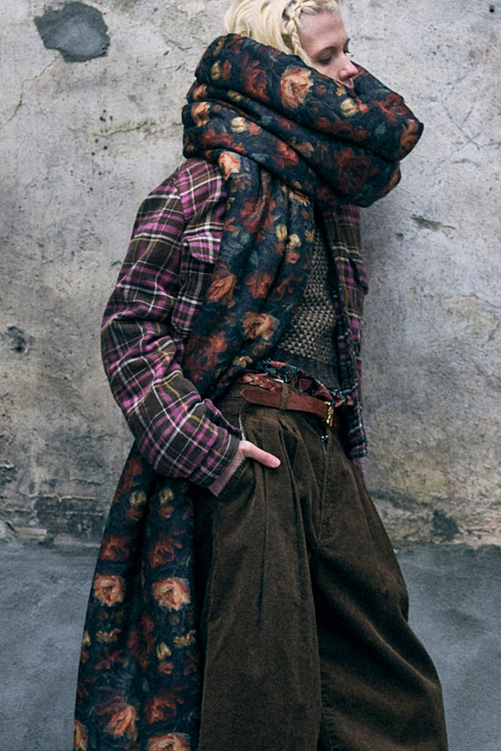 purple cotton long-sleeve collared relaxed checked shirt