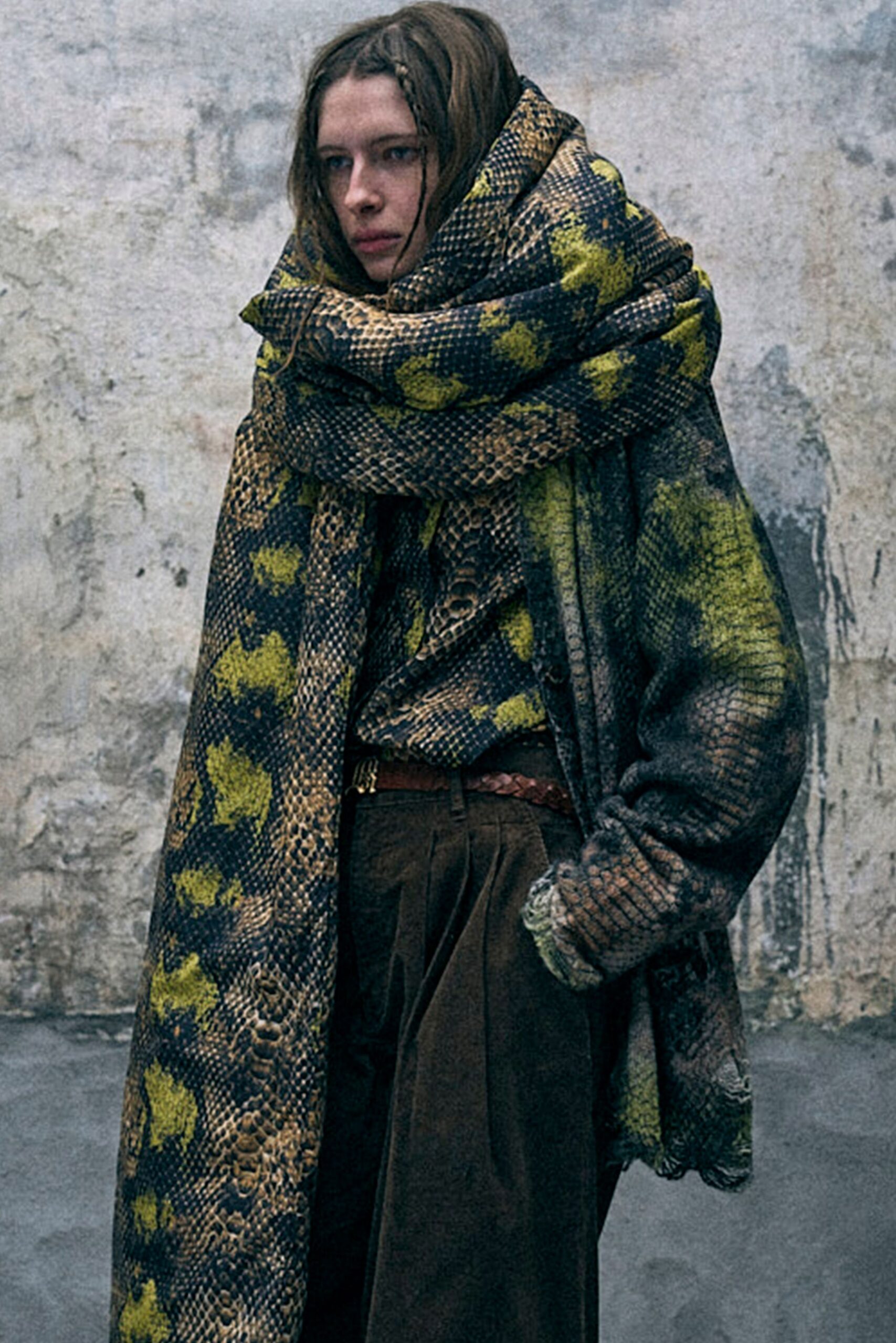 yellow wool printed scarf
