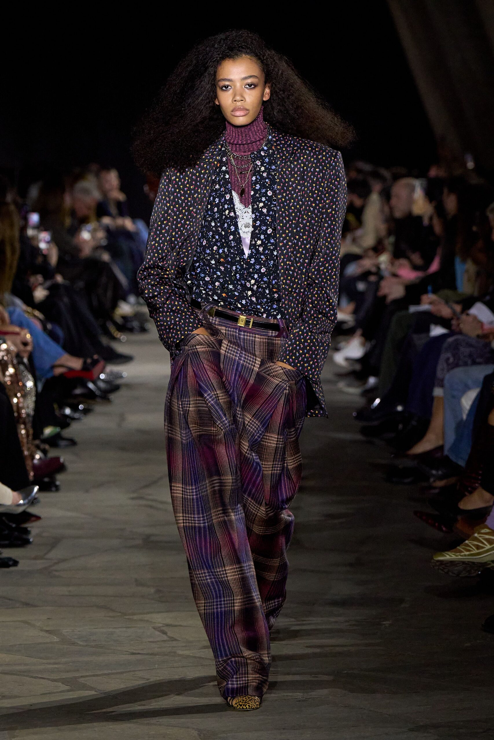 purple cotton relaxed checked pants