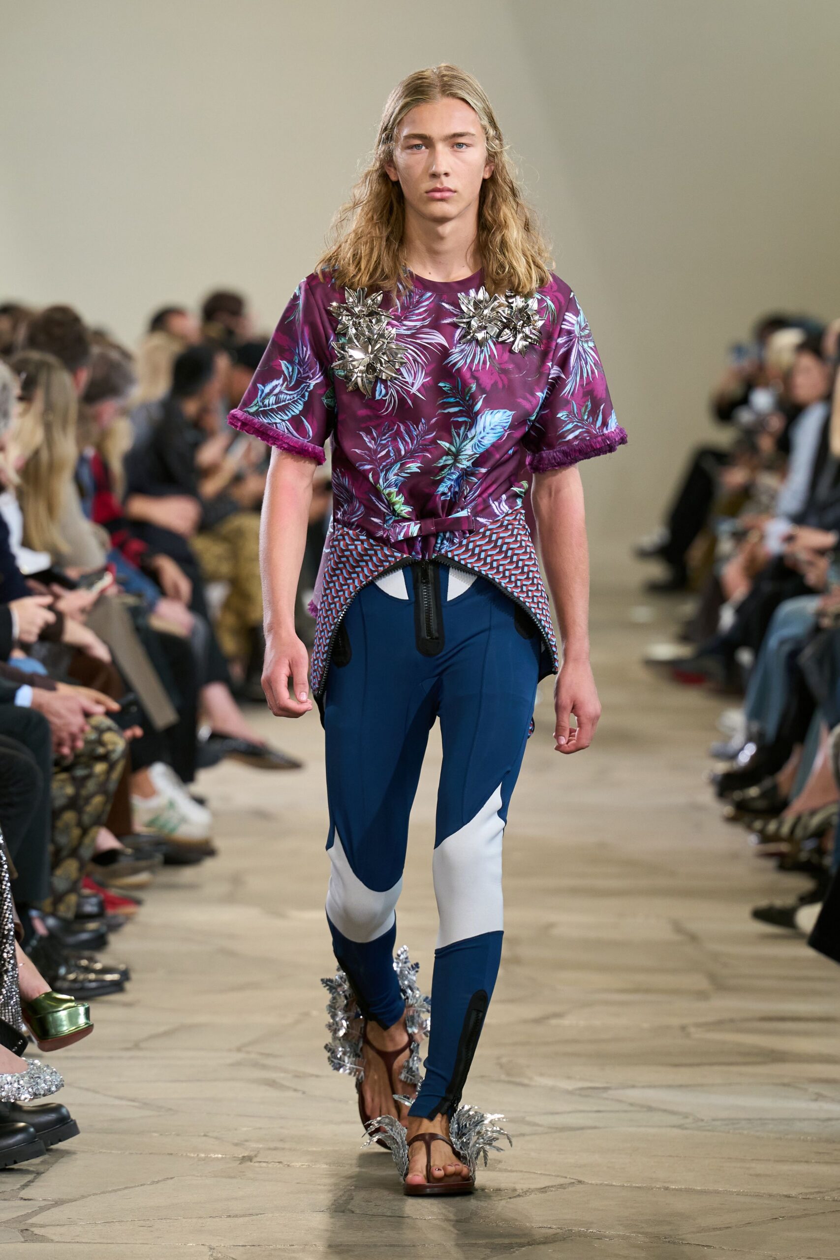 purple cotton short-sleeve collared relaxed printed top