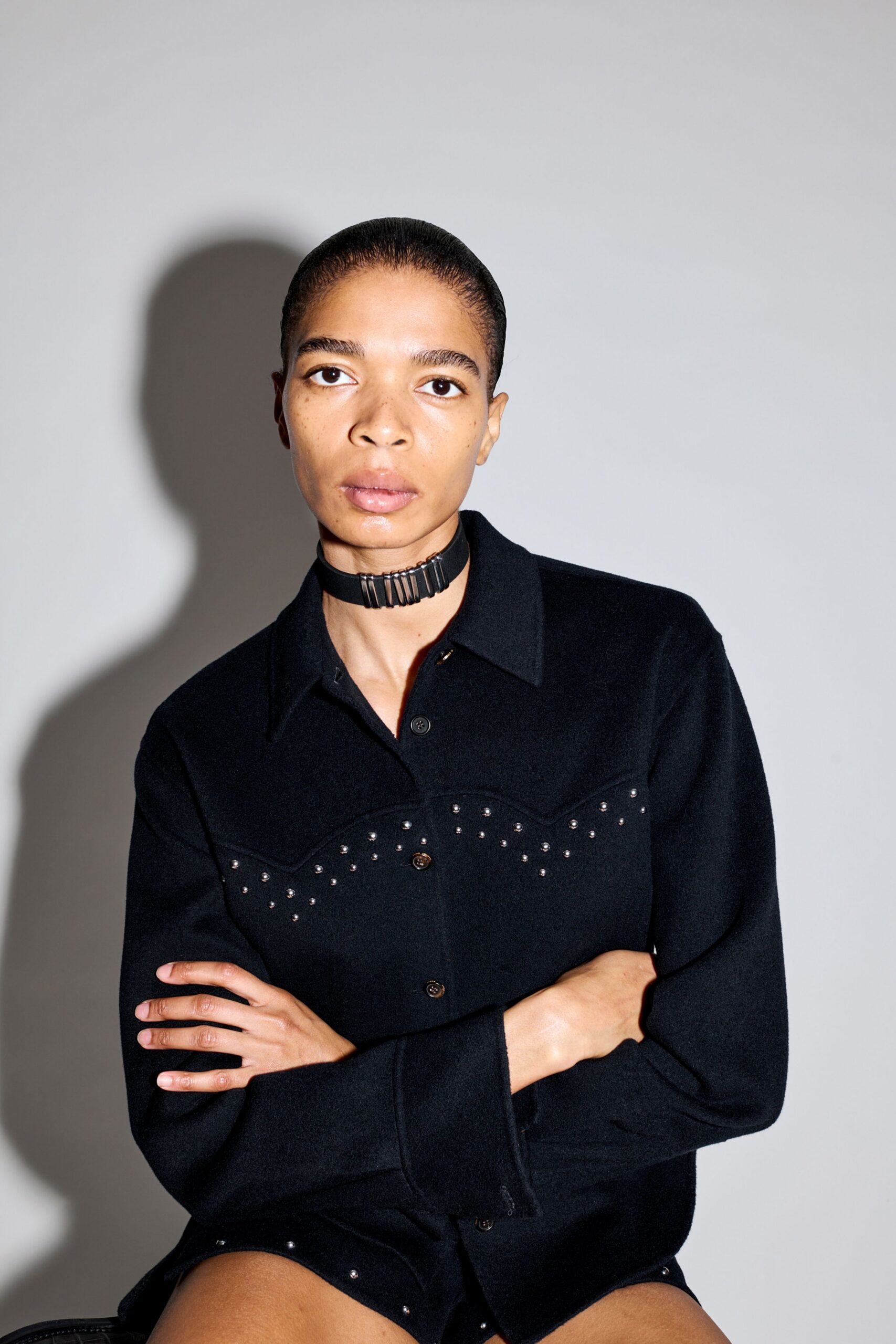 black fitted shirt with spikes