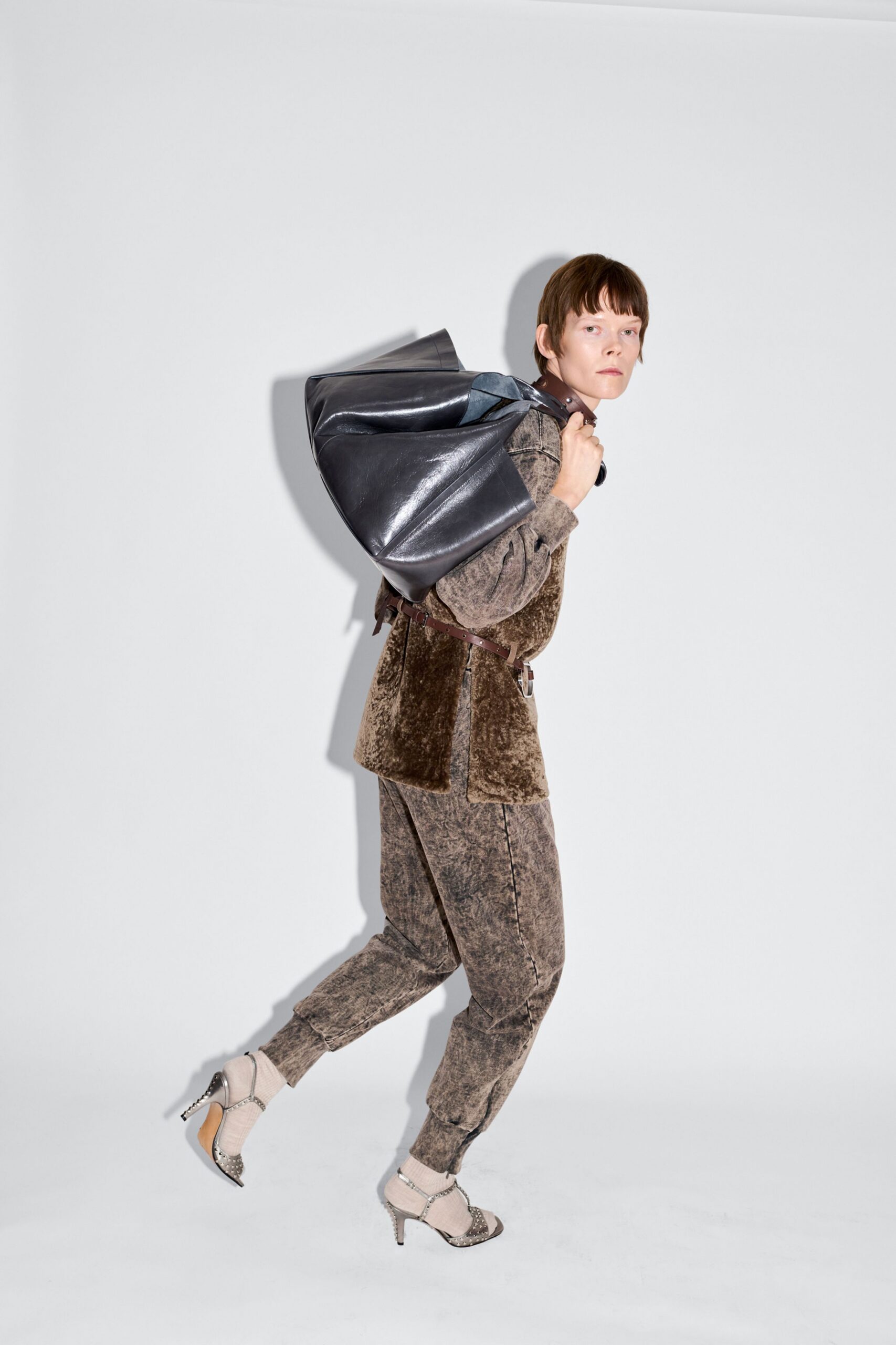 brown velvet top and pants