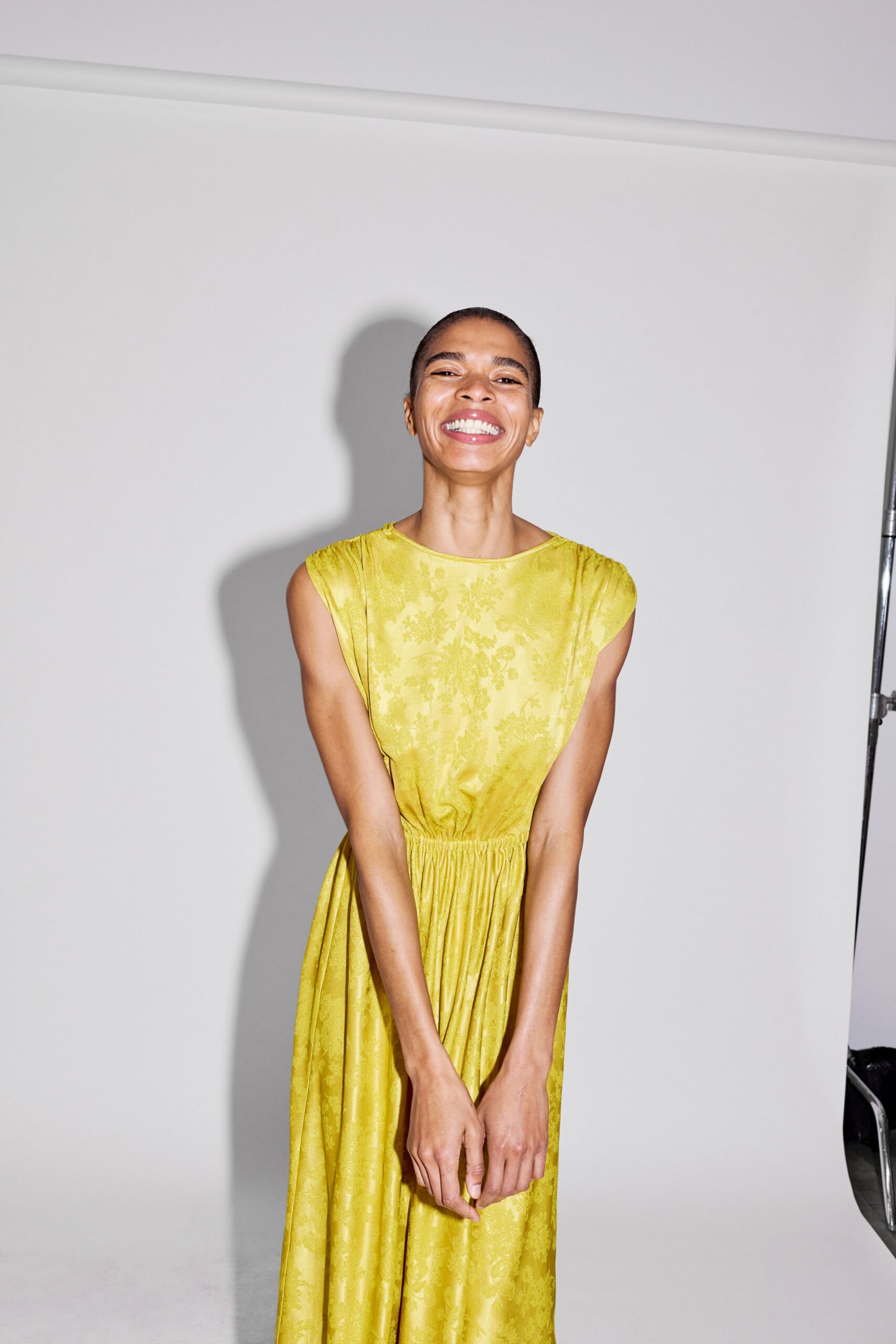 yellow silk sleeveless dress