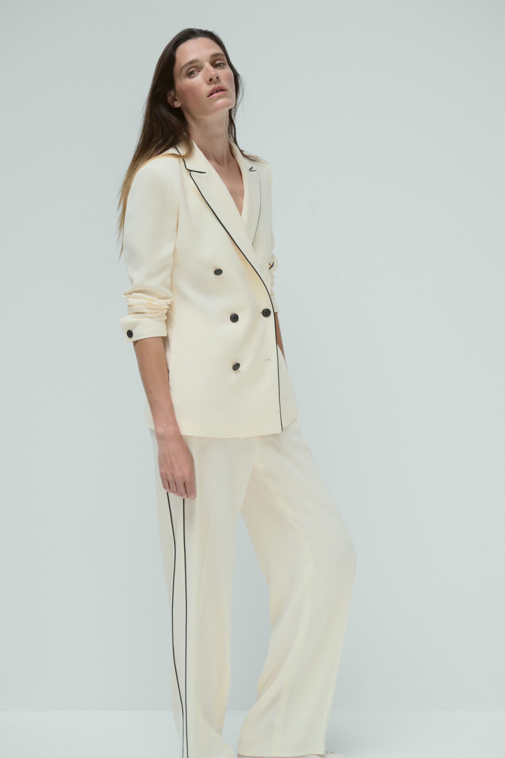 ivory cotton tailored straight-leg pants