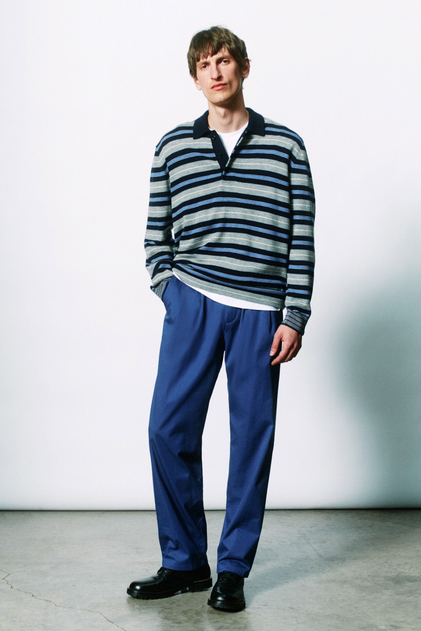 striped top with relaxed pants
