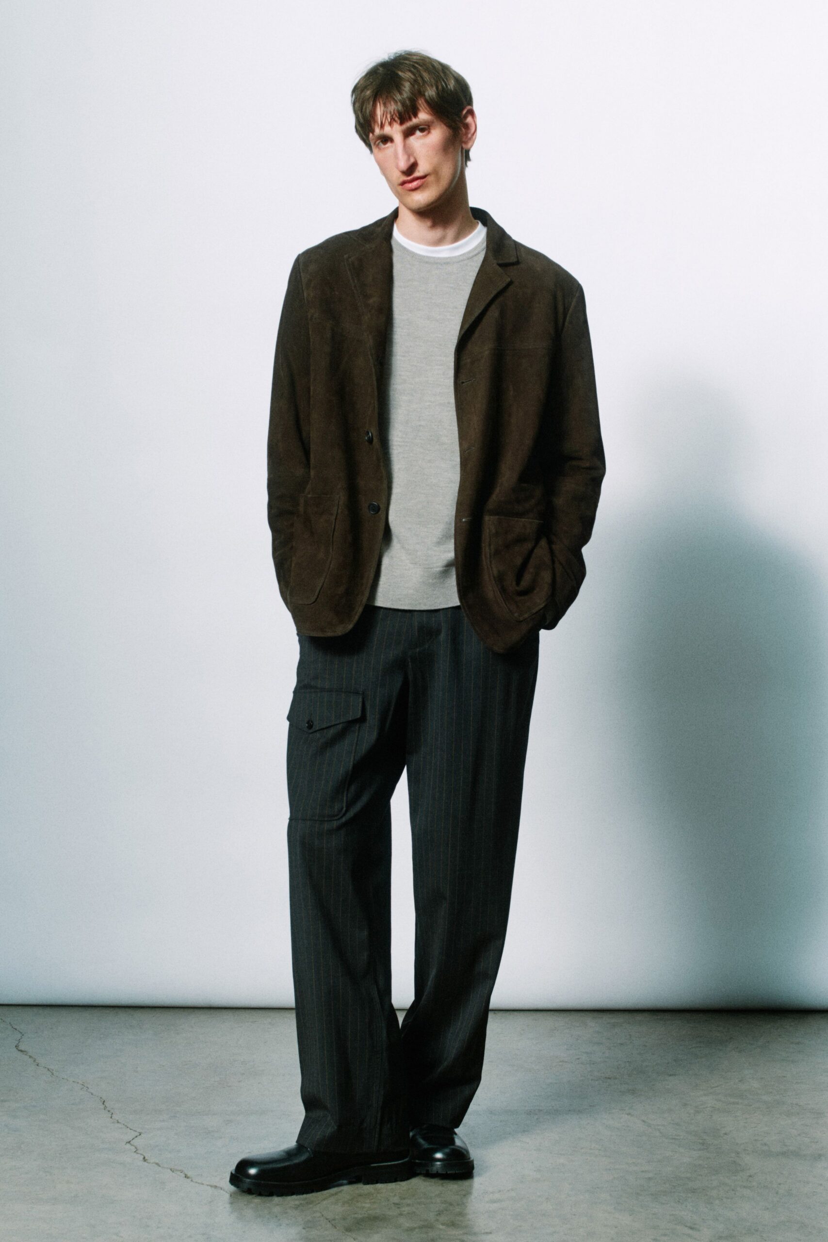 brown suede long-sleeve collared tailored blazer