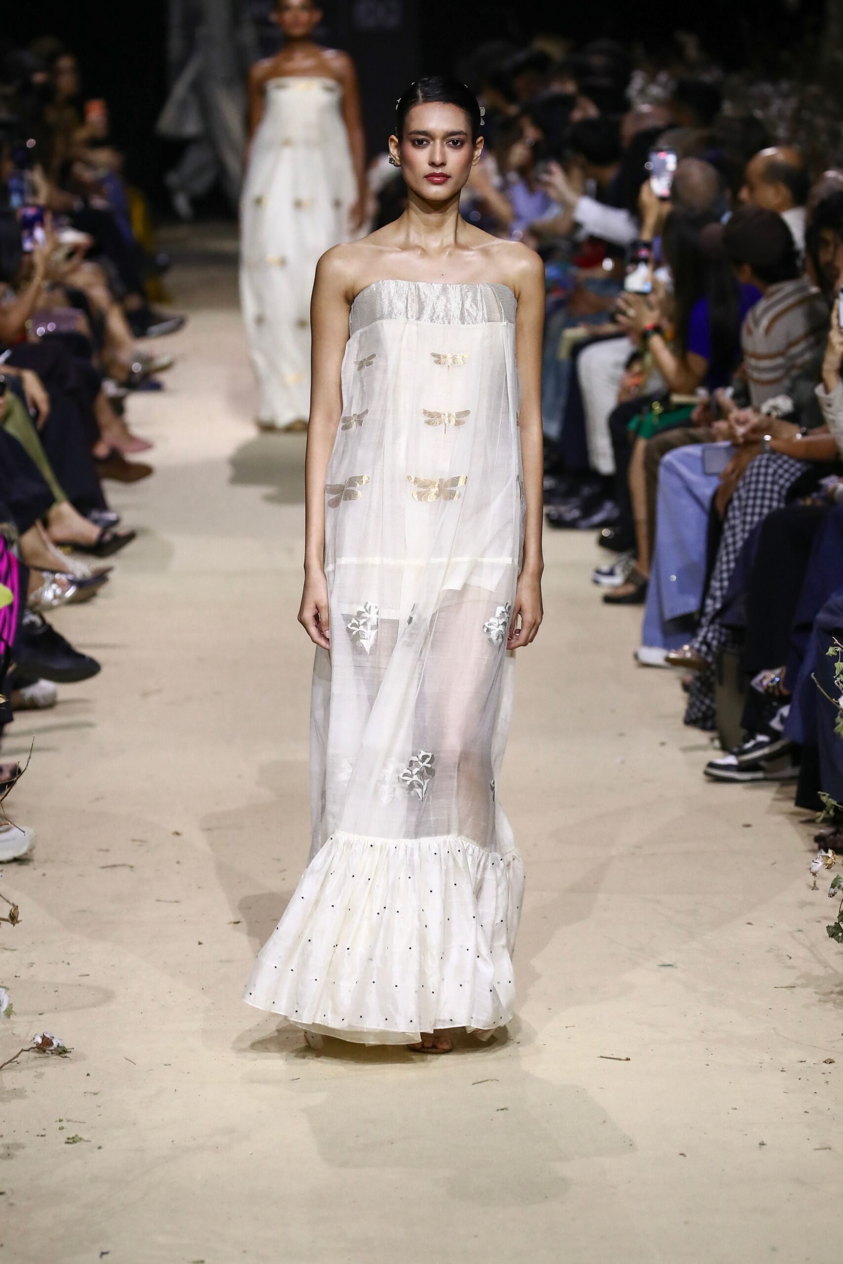 white chiffon strapless gown