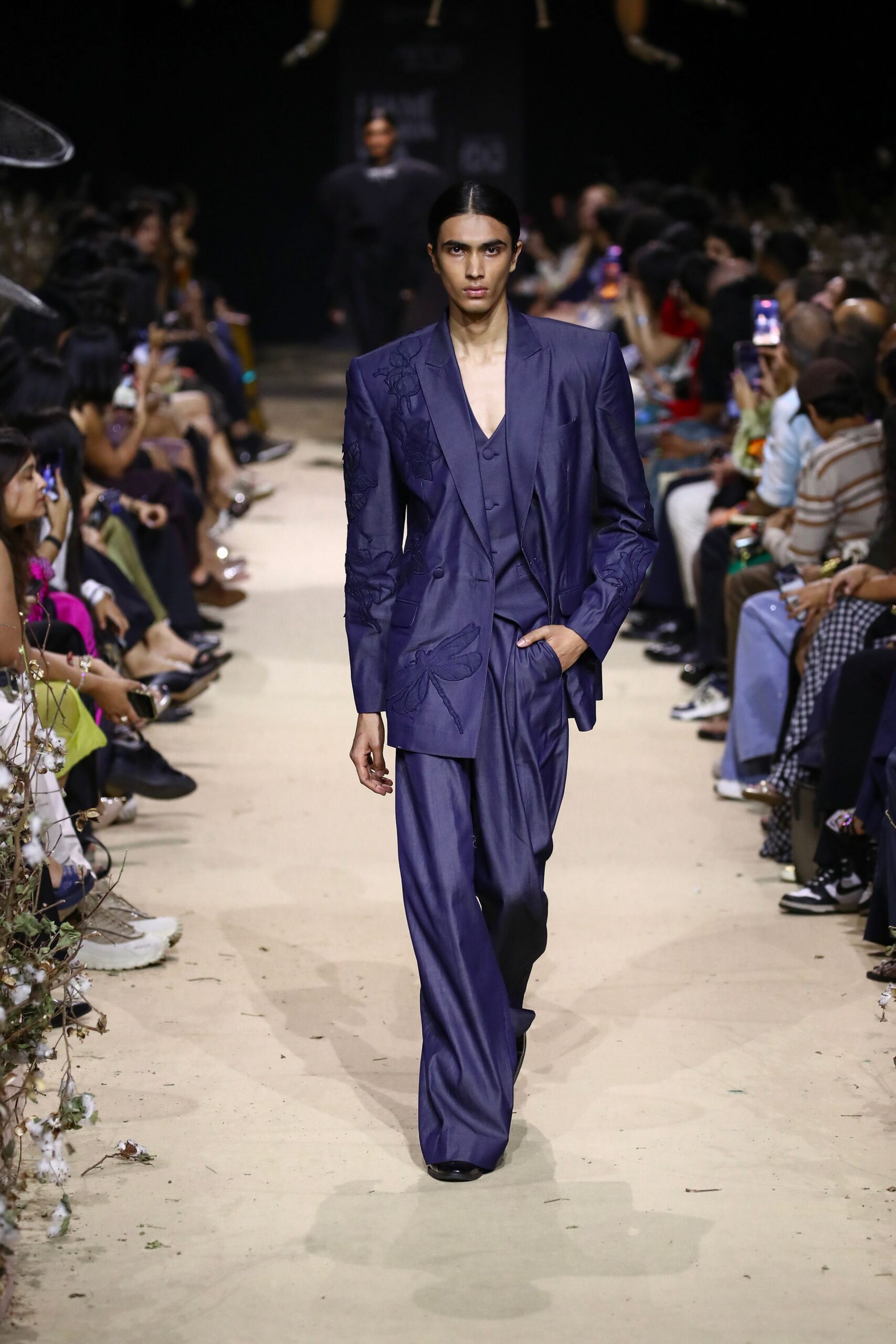 blue silk tailored suit