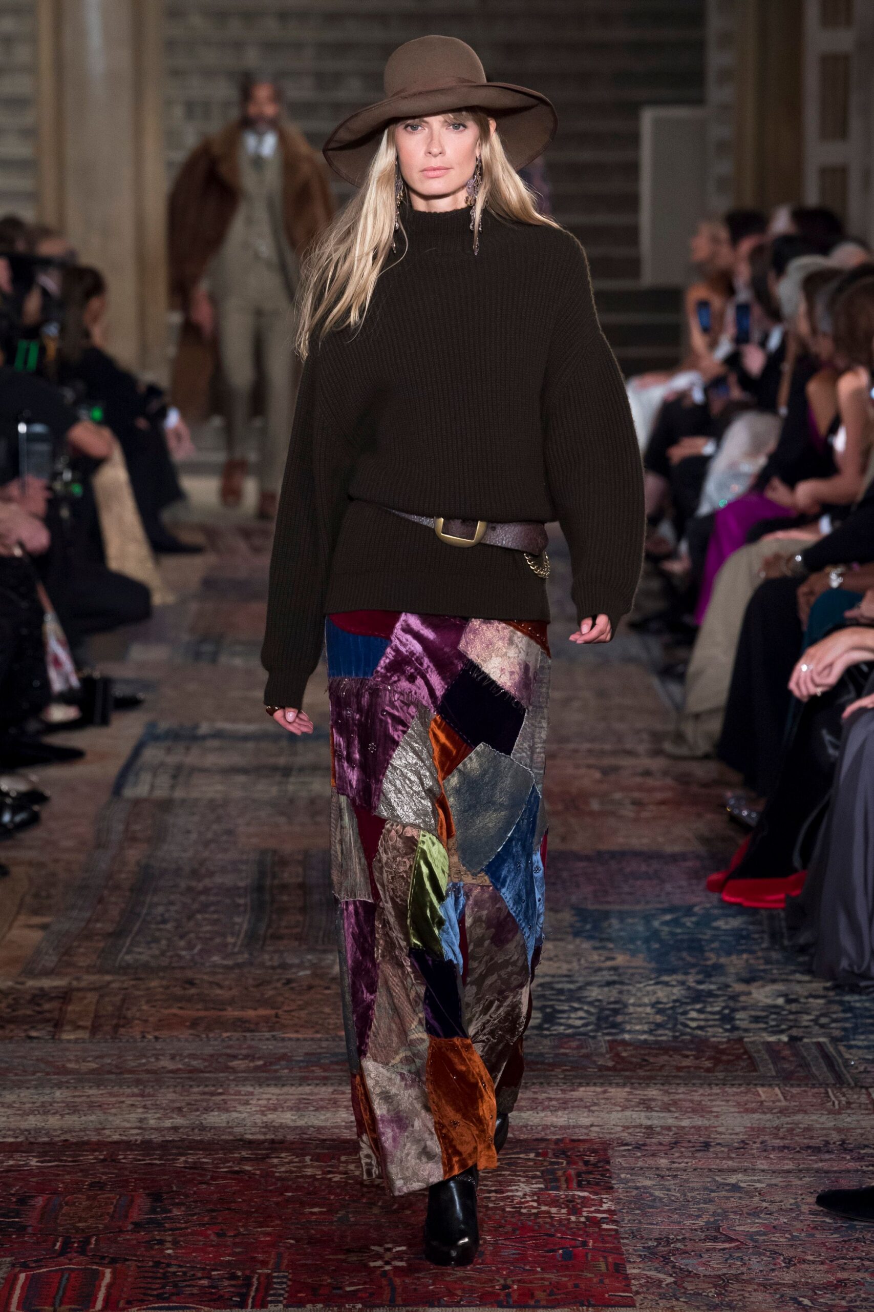 multi velvet fitted patchwork maxi skirt