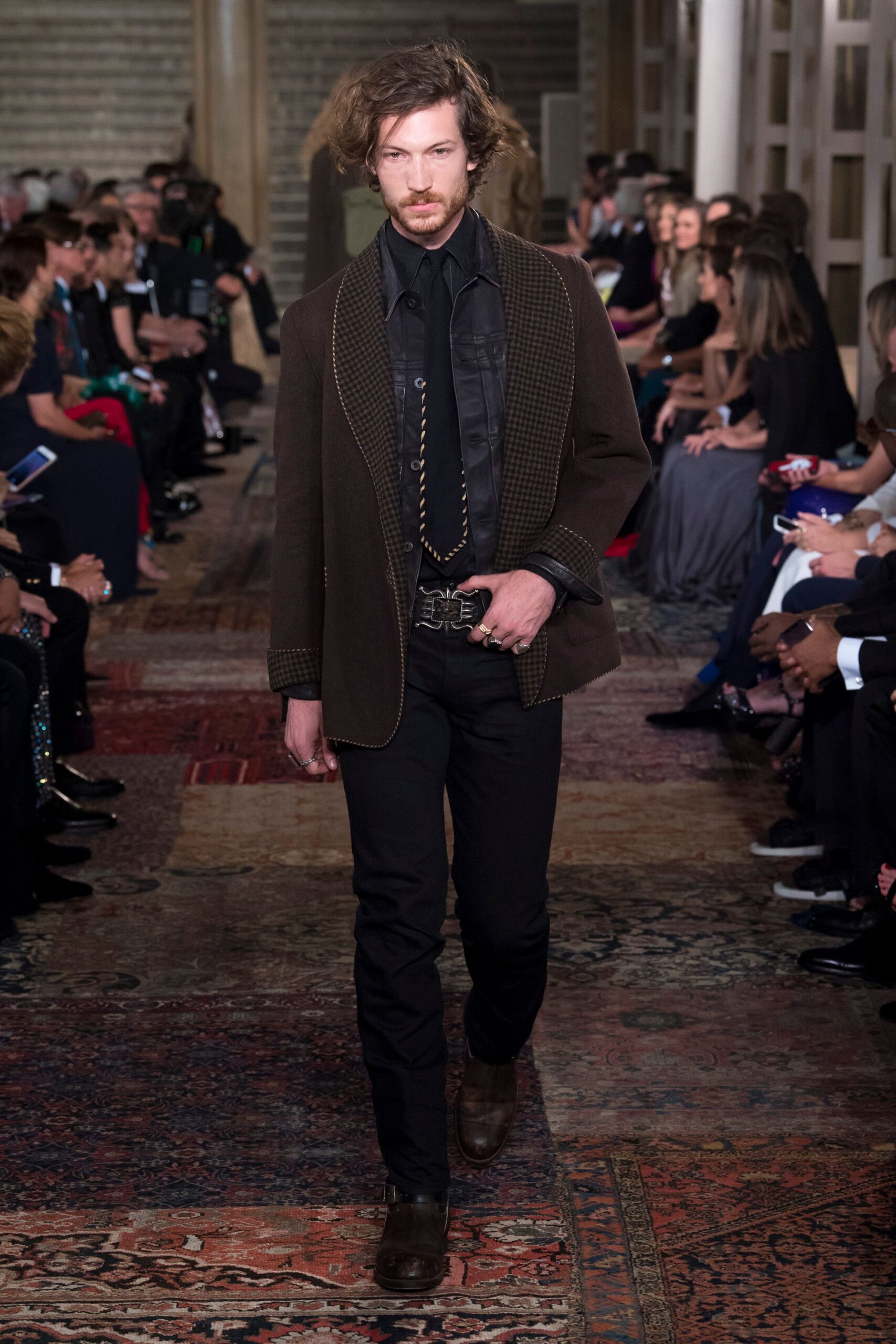 brown wool long-sleeve collared structured buttoned jacket