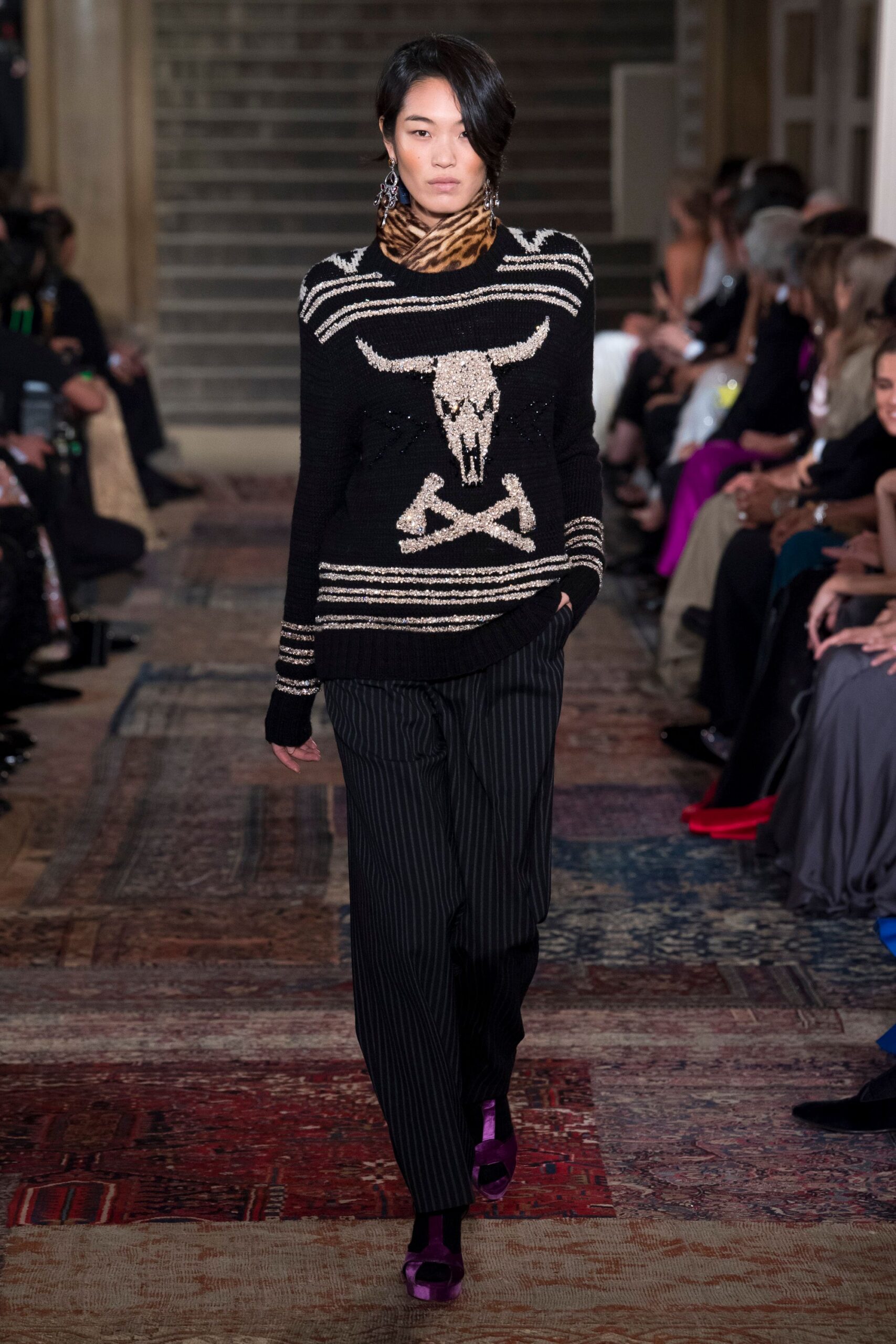 black wool long-sleeve turtleneck fitted embroidered sweater