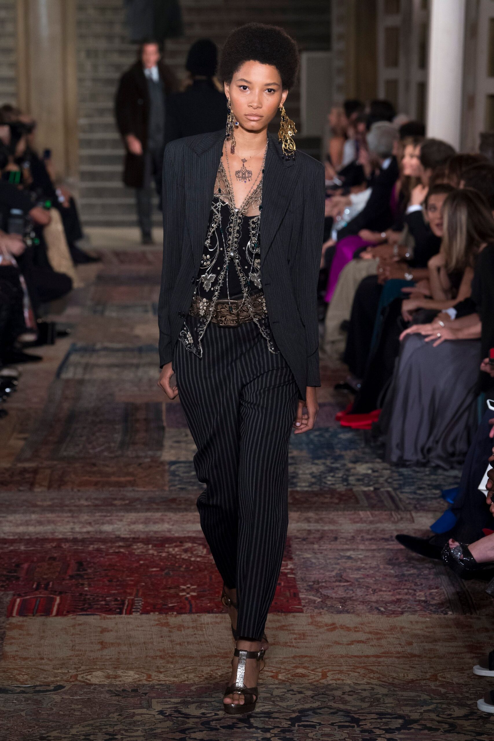 black tailored blazer with embroidered top