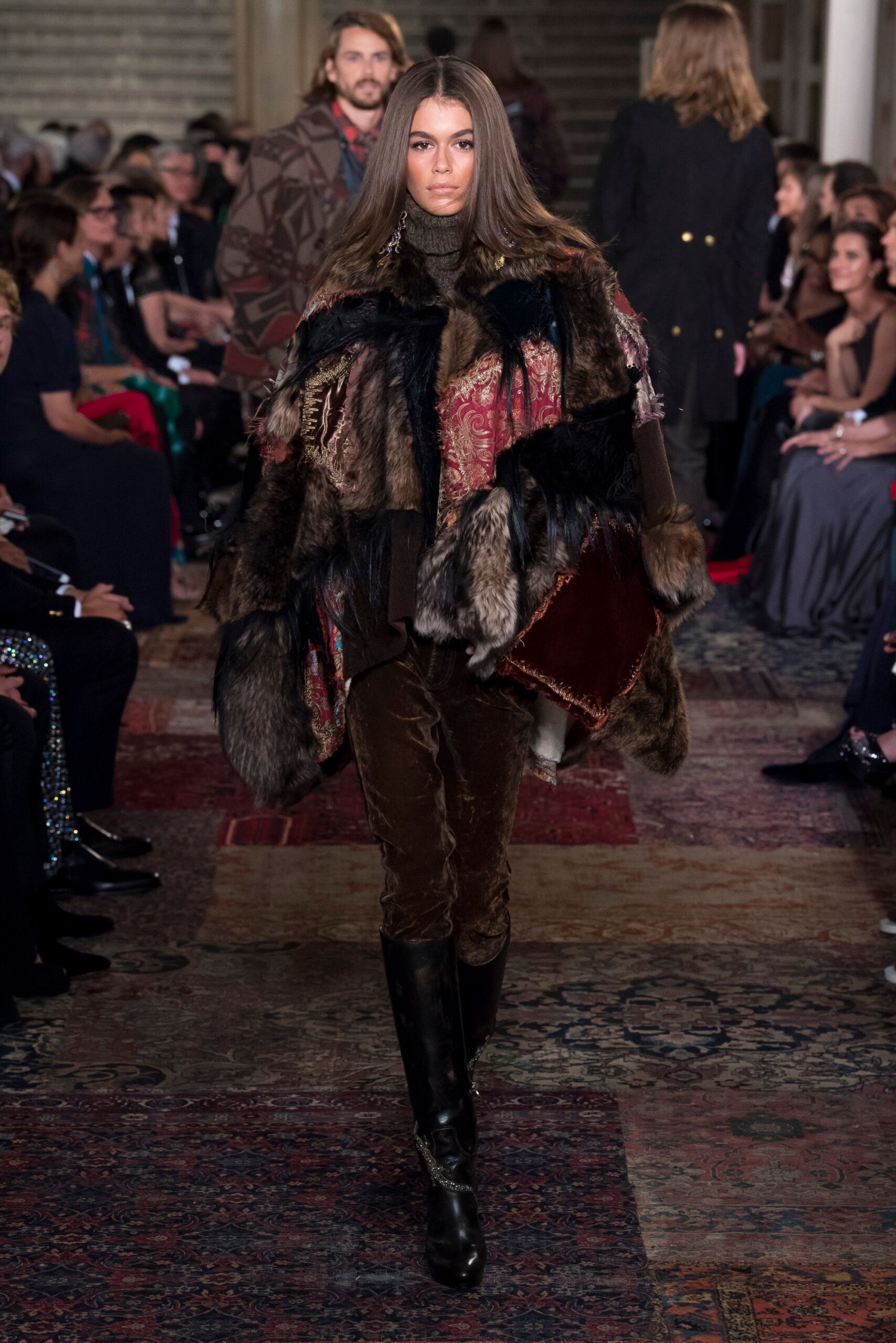brown fur relaxed layered fringed cape