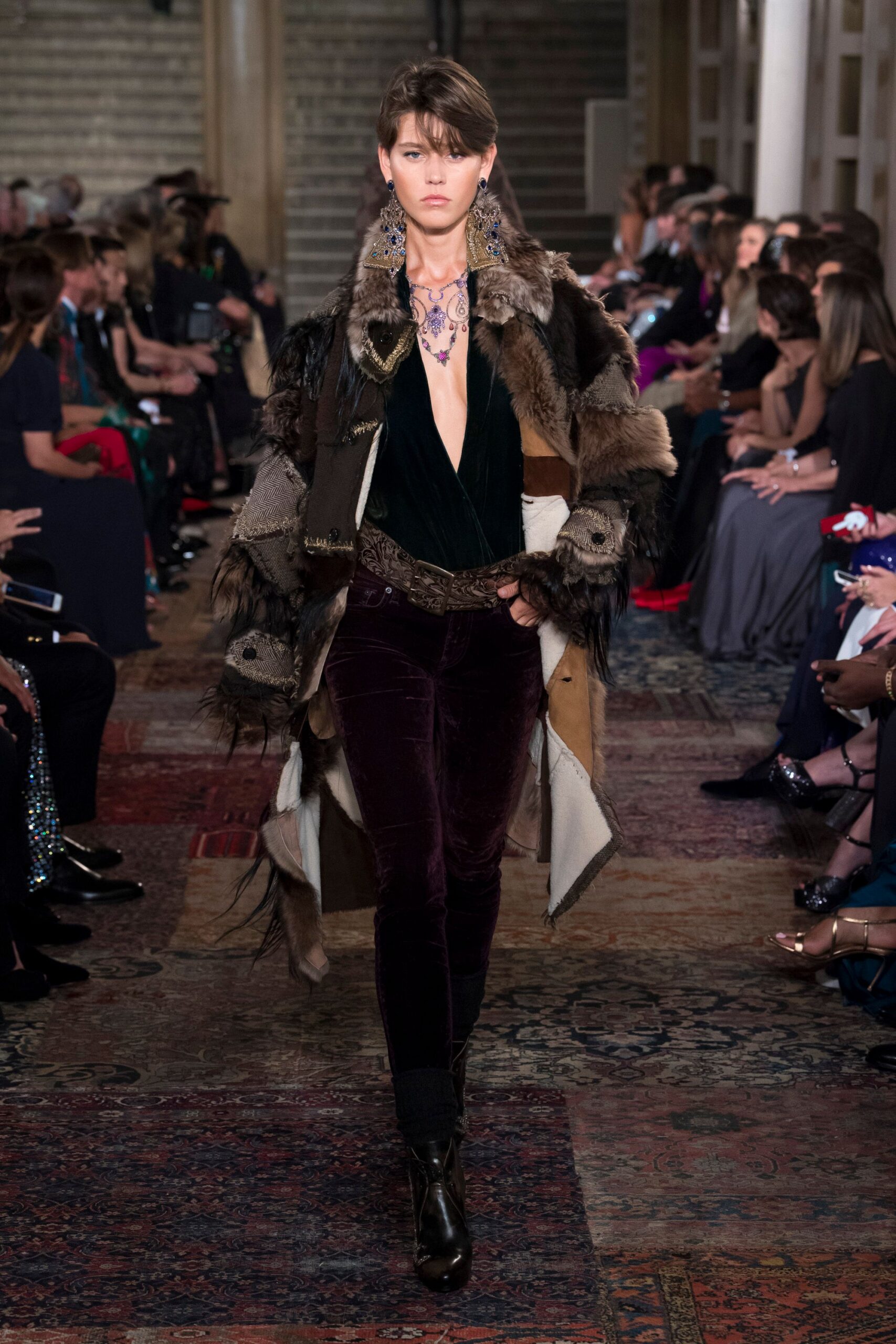 purple velvet fitted straight-leg pants