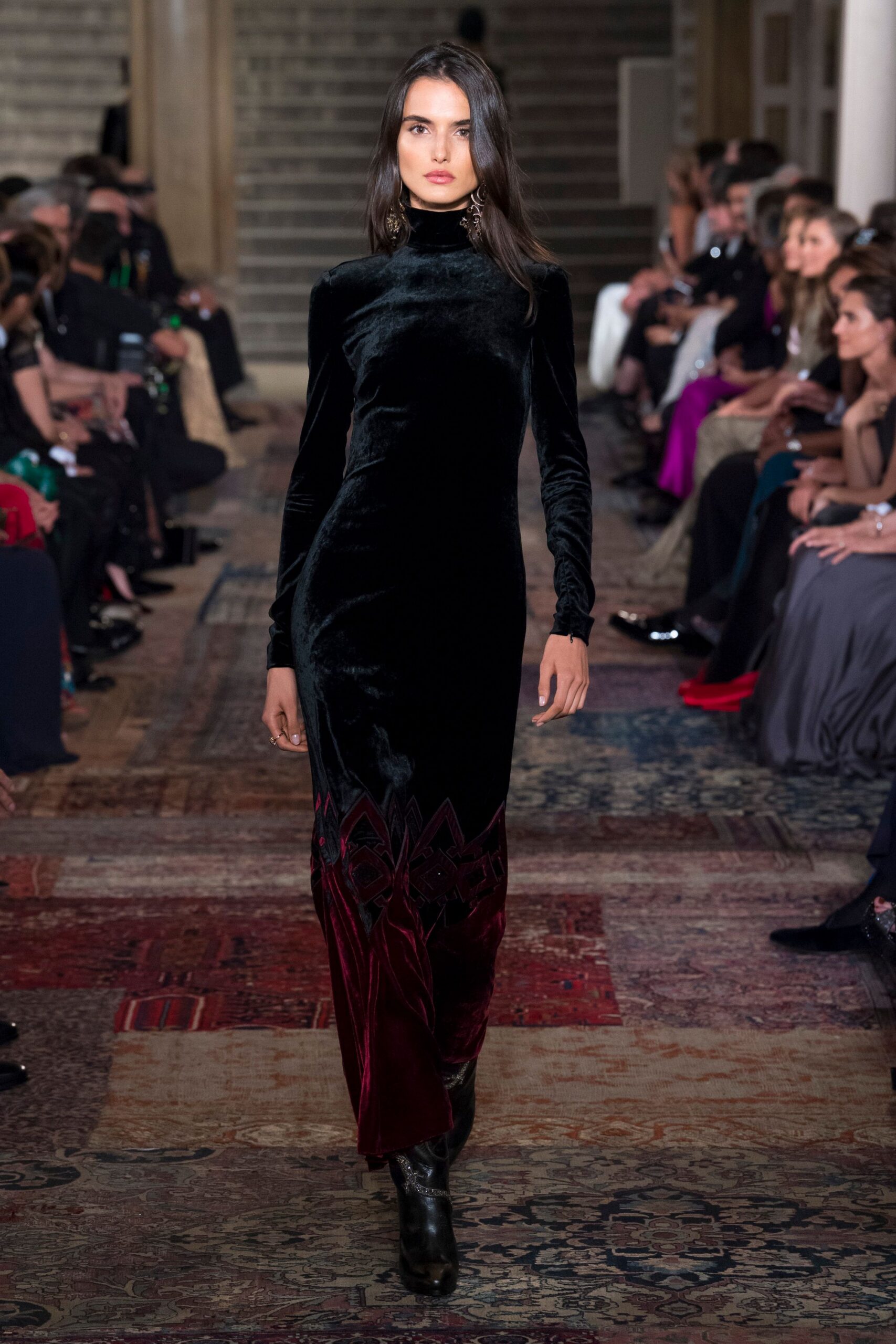 black velvet long-sleeve gown