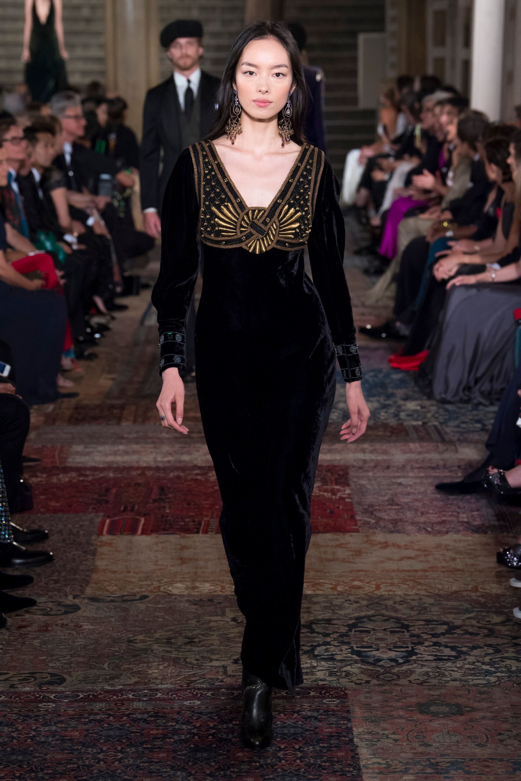 black velvet embroidered gown