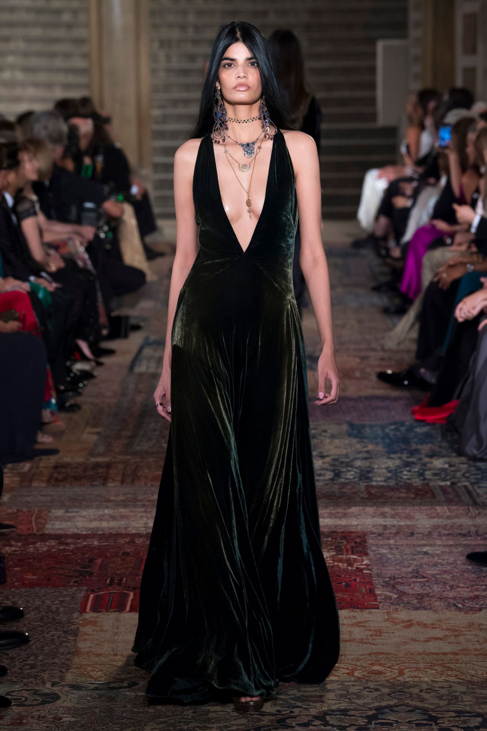 green velvet sleeveless gown