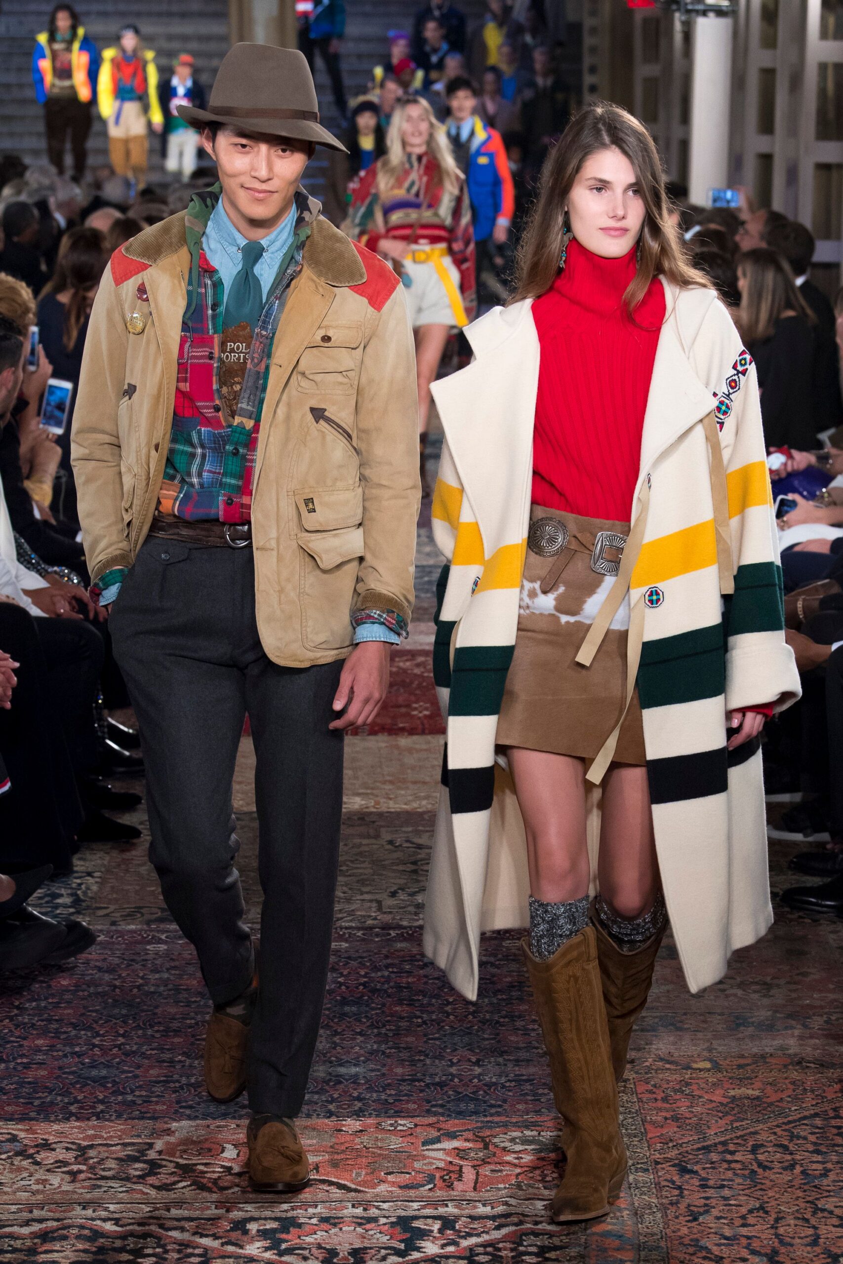 color-blocked wool coat with red top