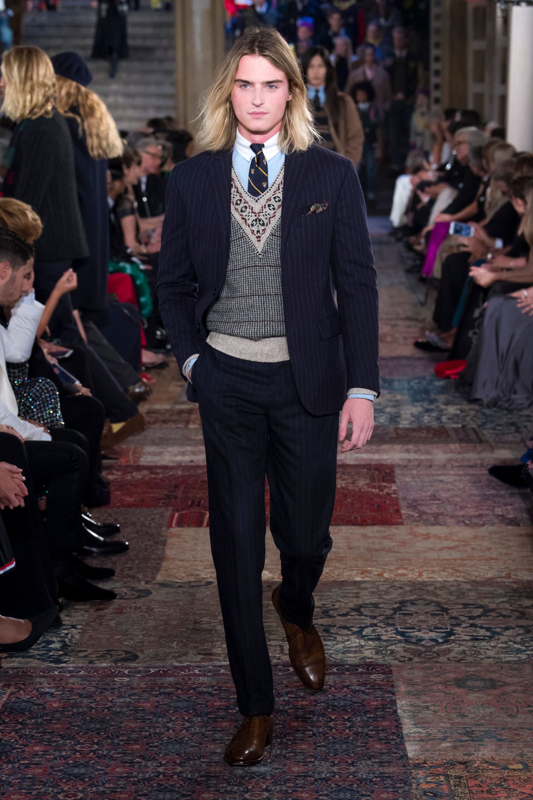gray wool v-neck fitted embroidered sweater