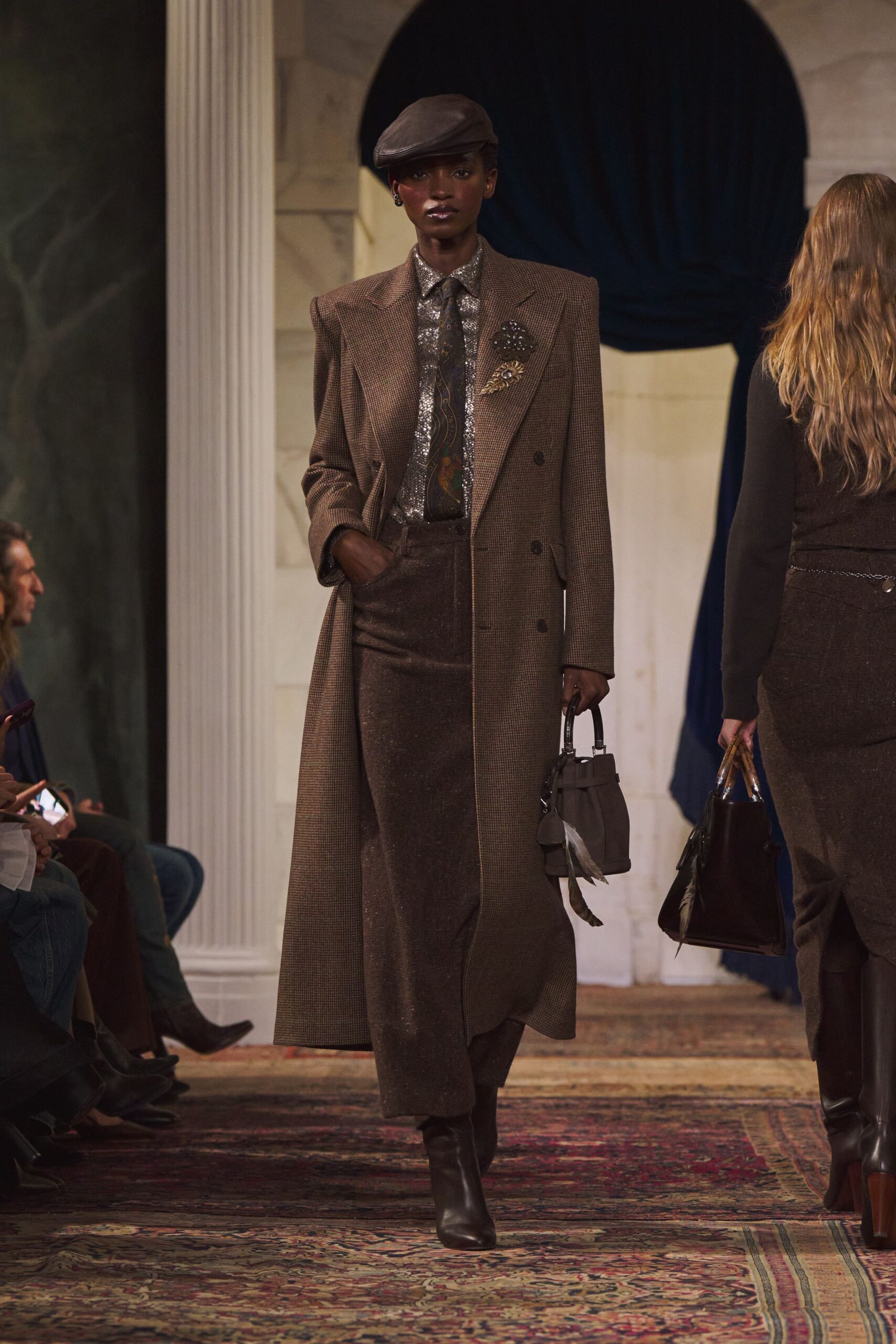 brown wool long-sleeve collared tailored buttoned midi coat