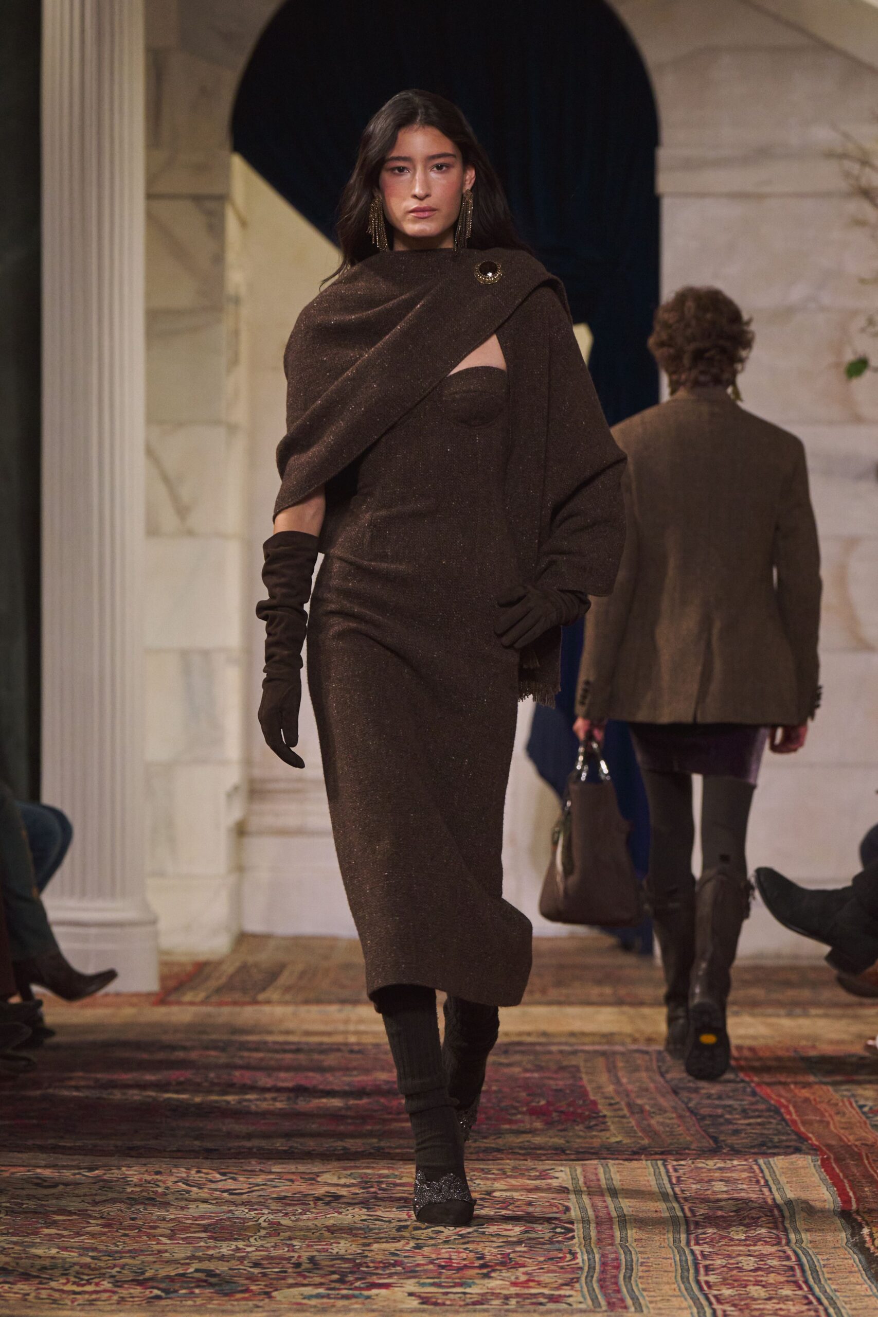 brown wool relaxed draped cape