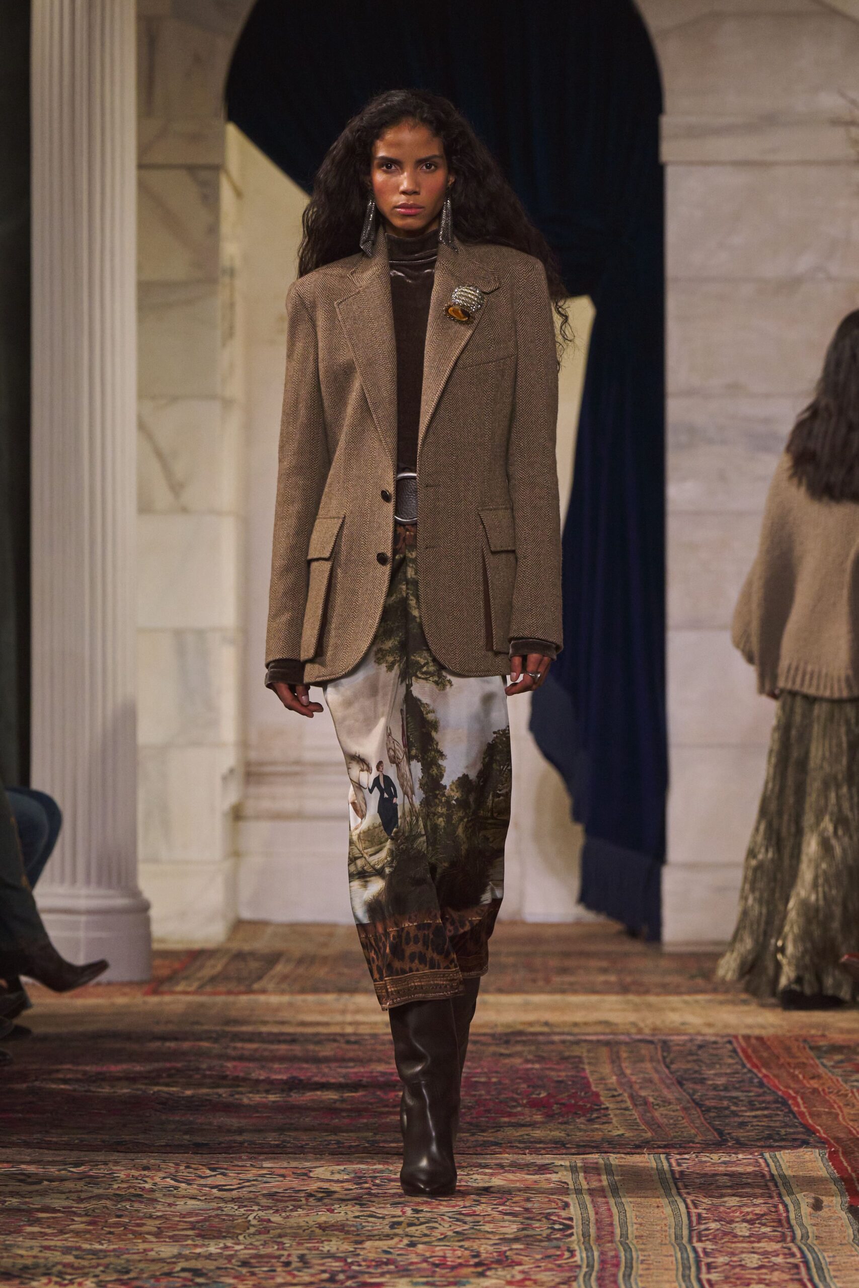multi silk slim printed pants