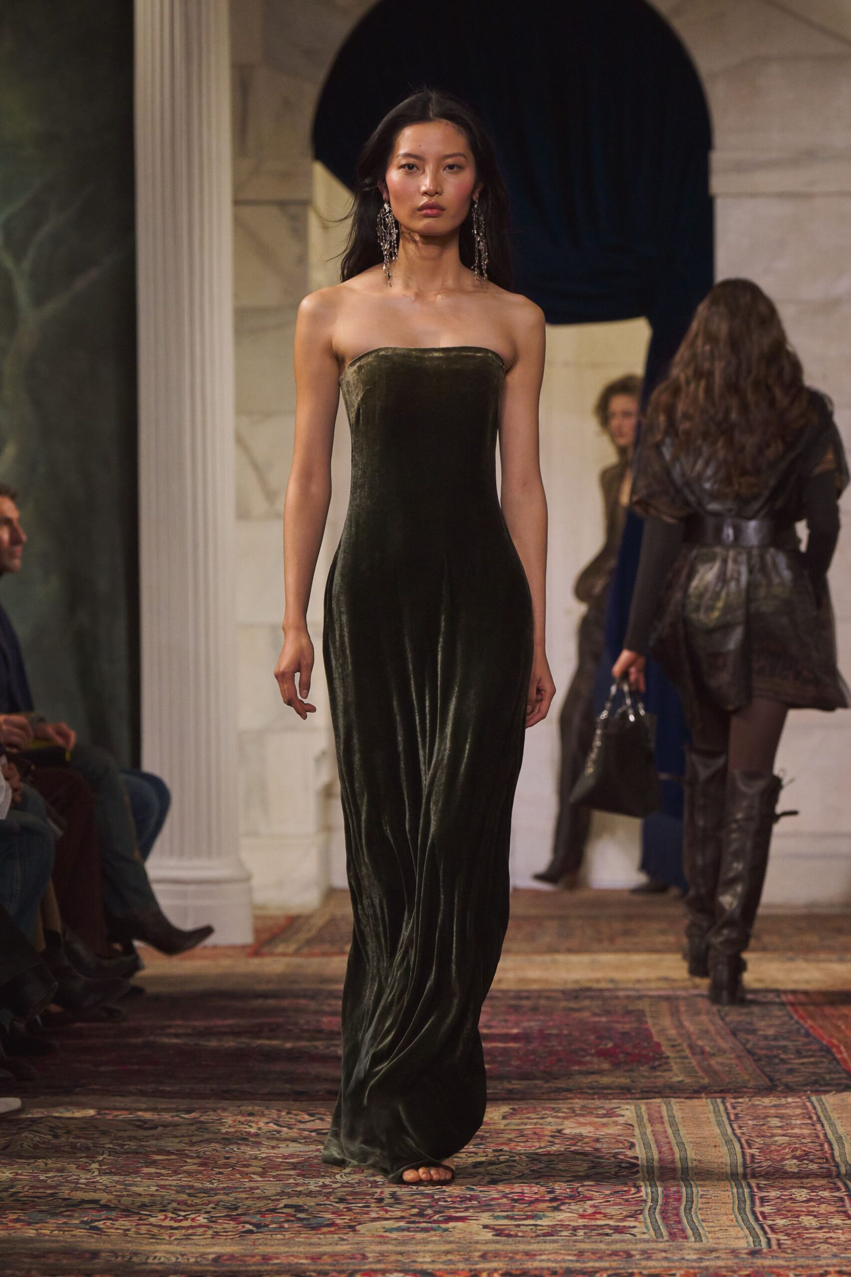 fitted green velvet gown