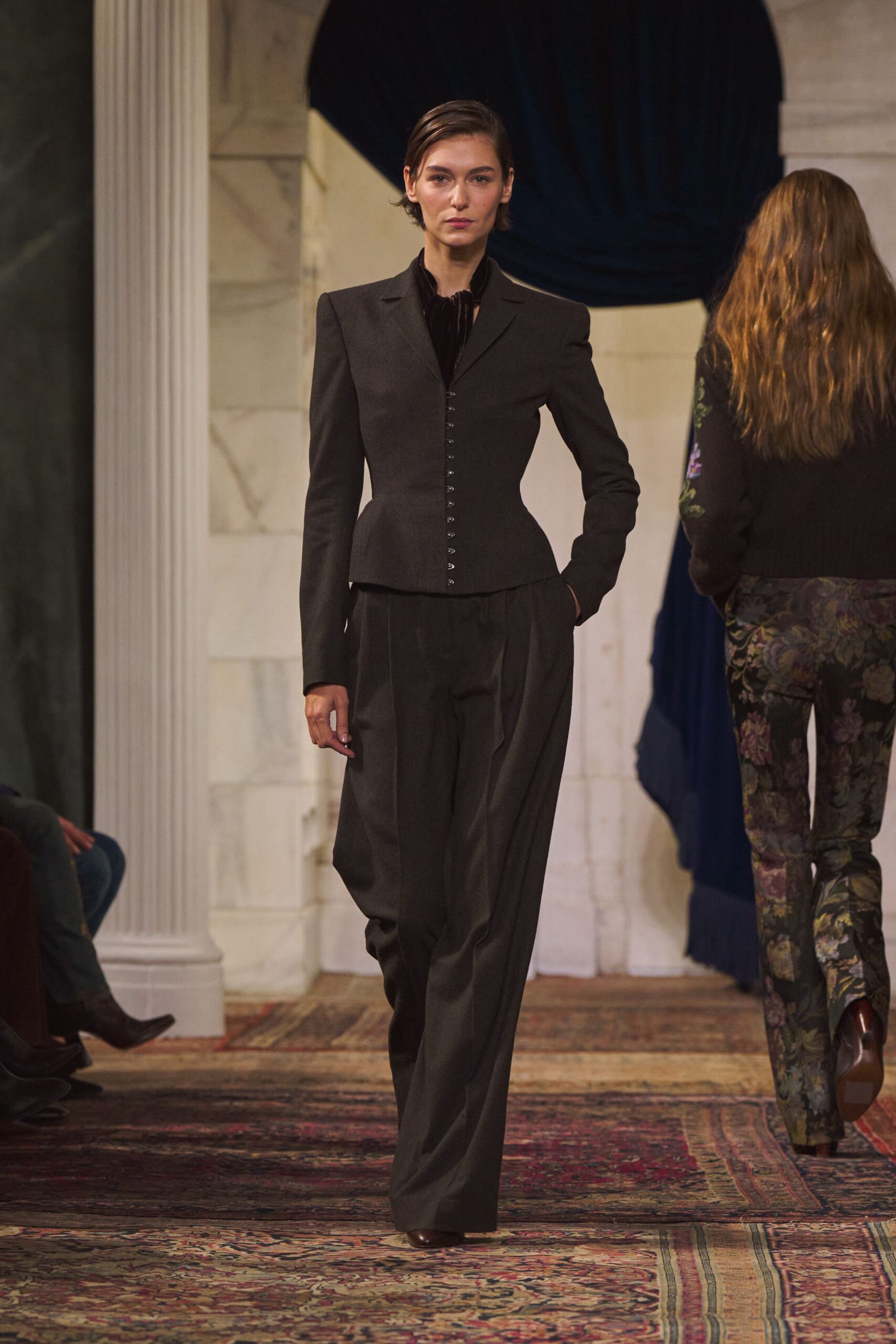black wool long-sleeve collared structured buttoned blazer