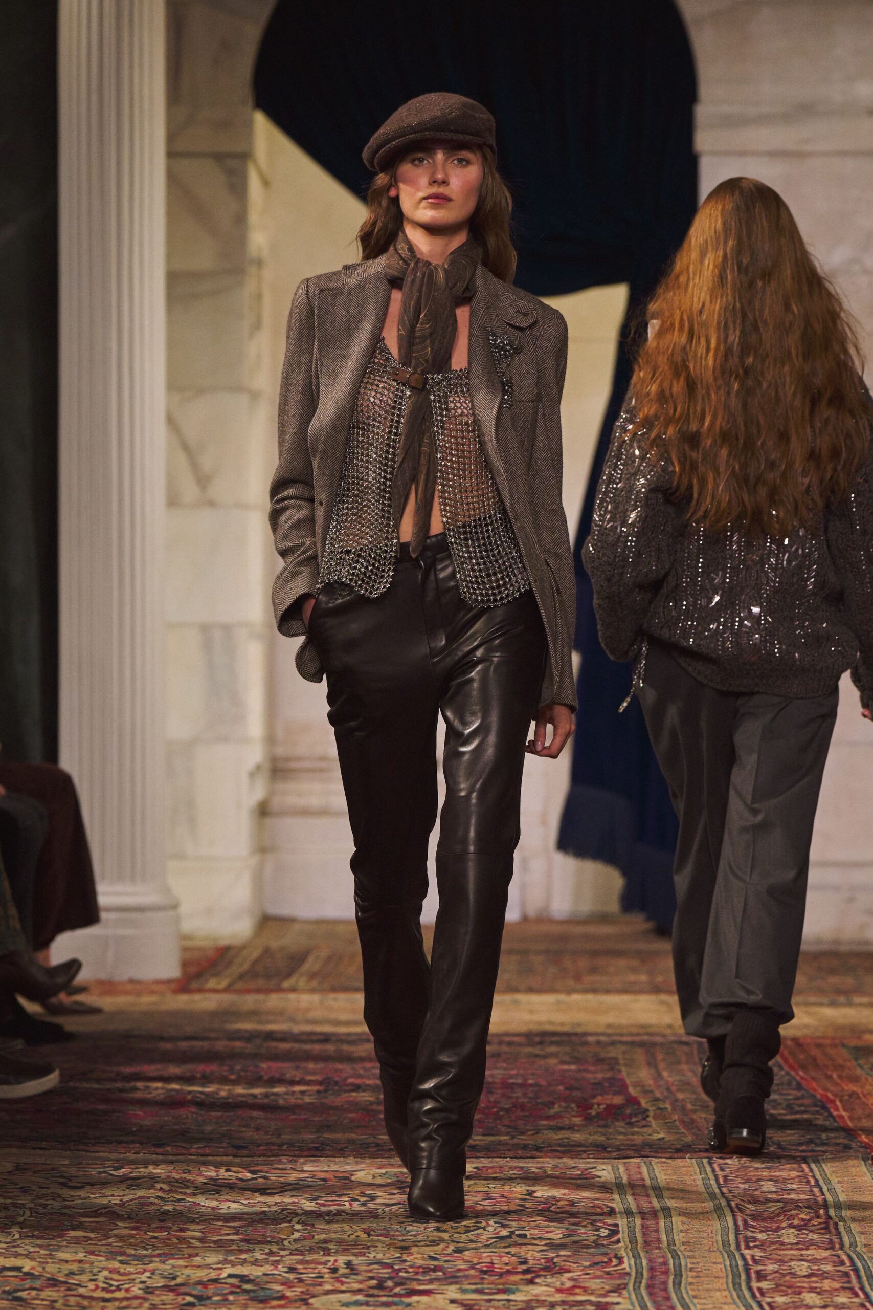 black leather slim straight-leg pants