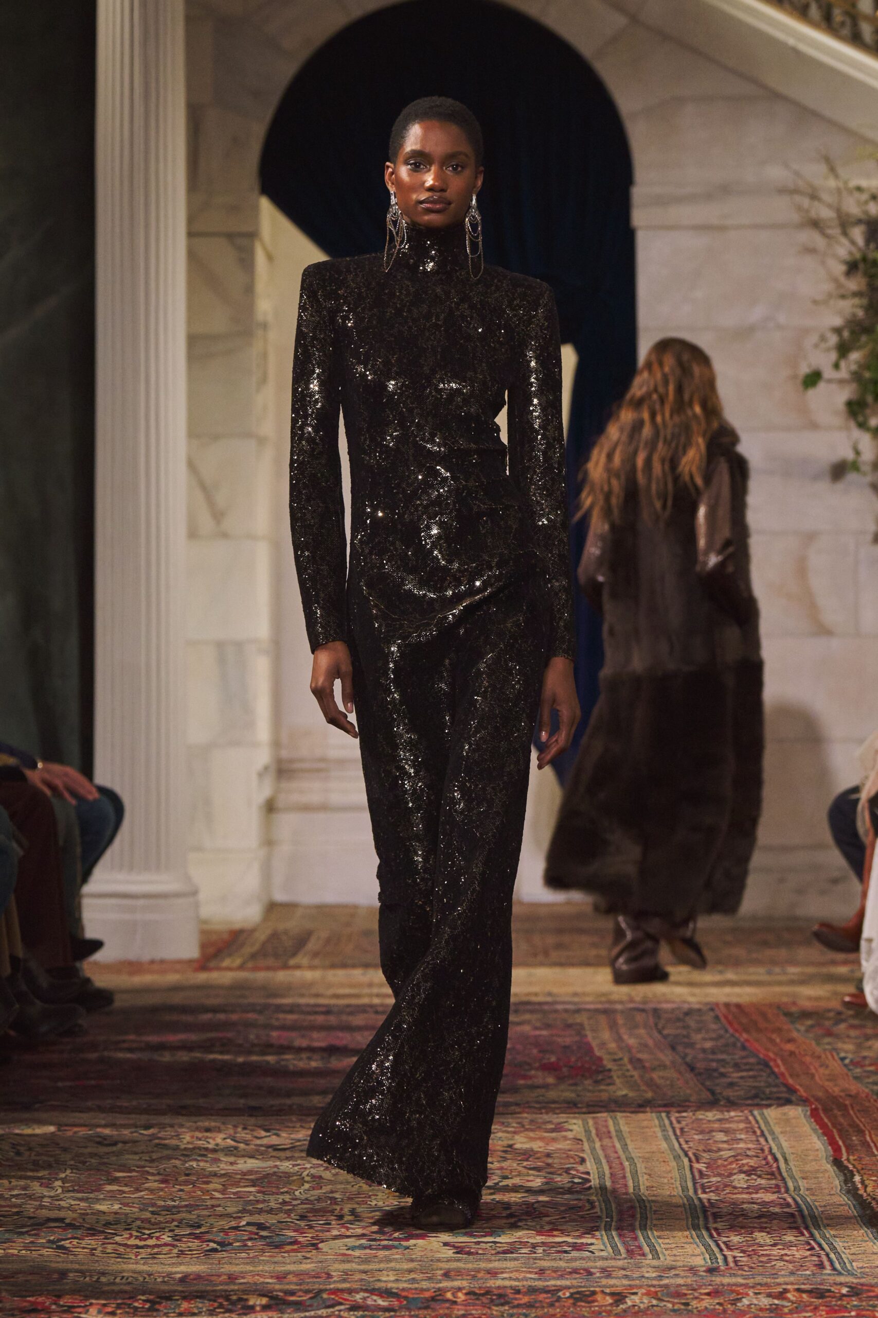 black sequined fitted jumpsuit