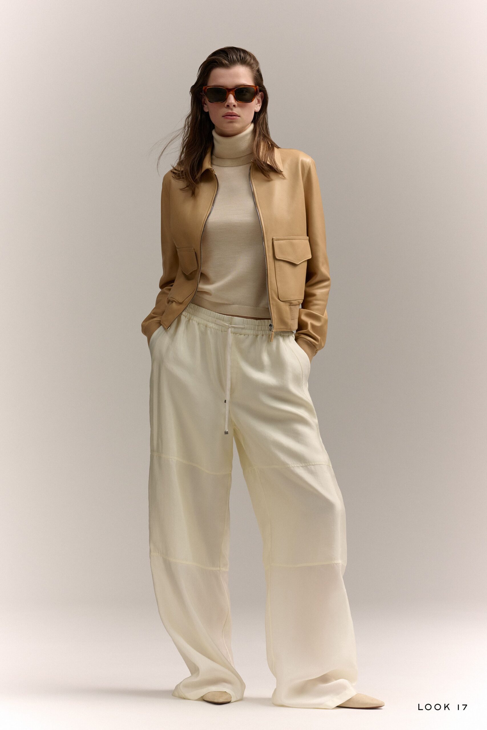 beige cotton turtleneck fitted top