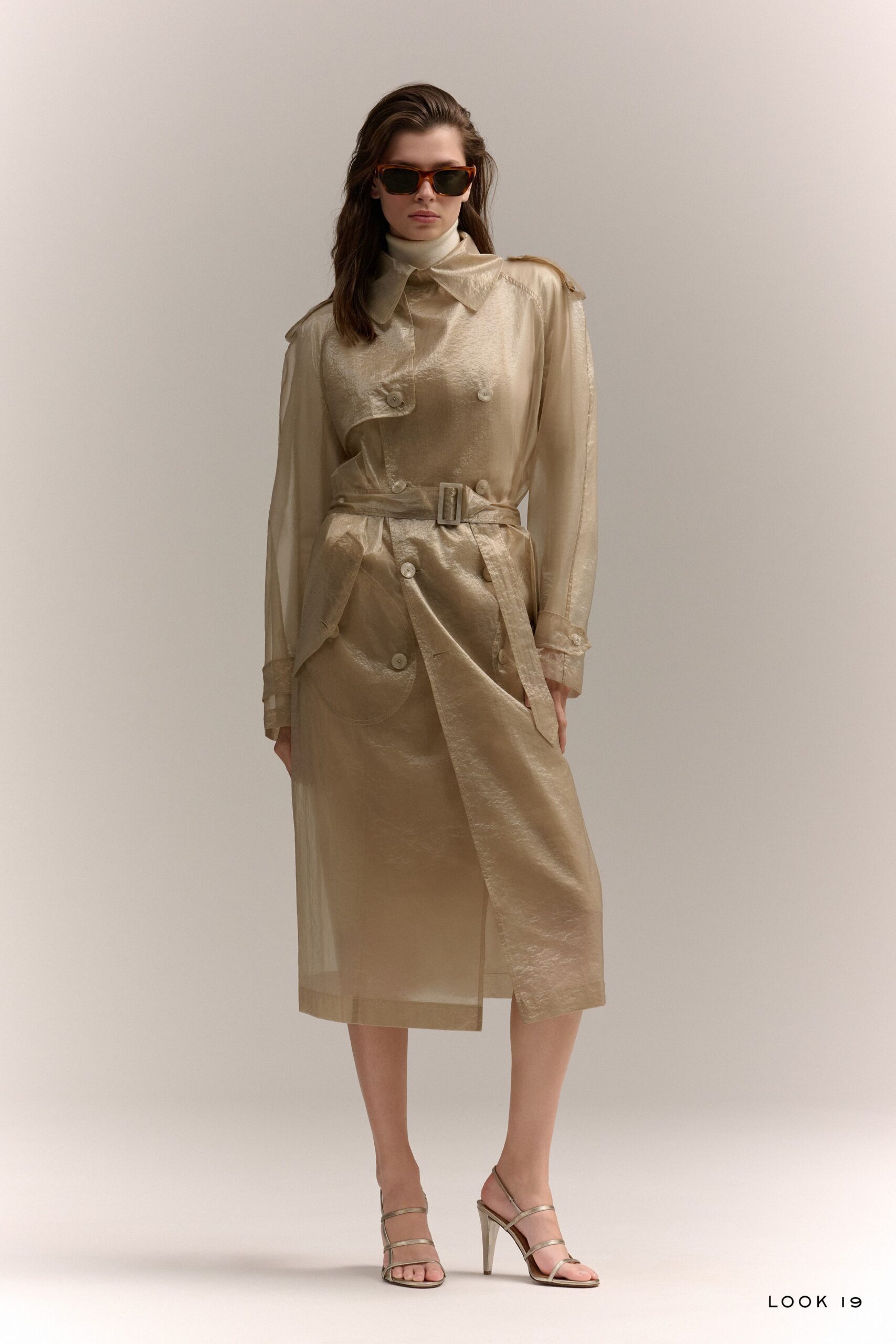 beige sheer belted midi dress