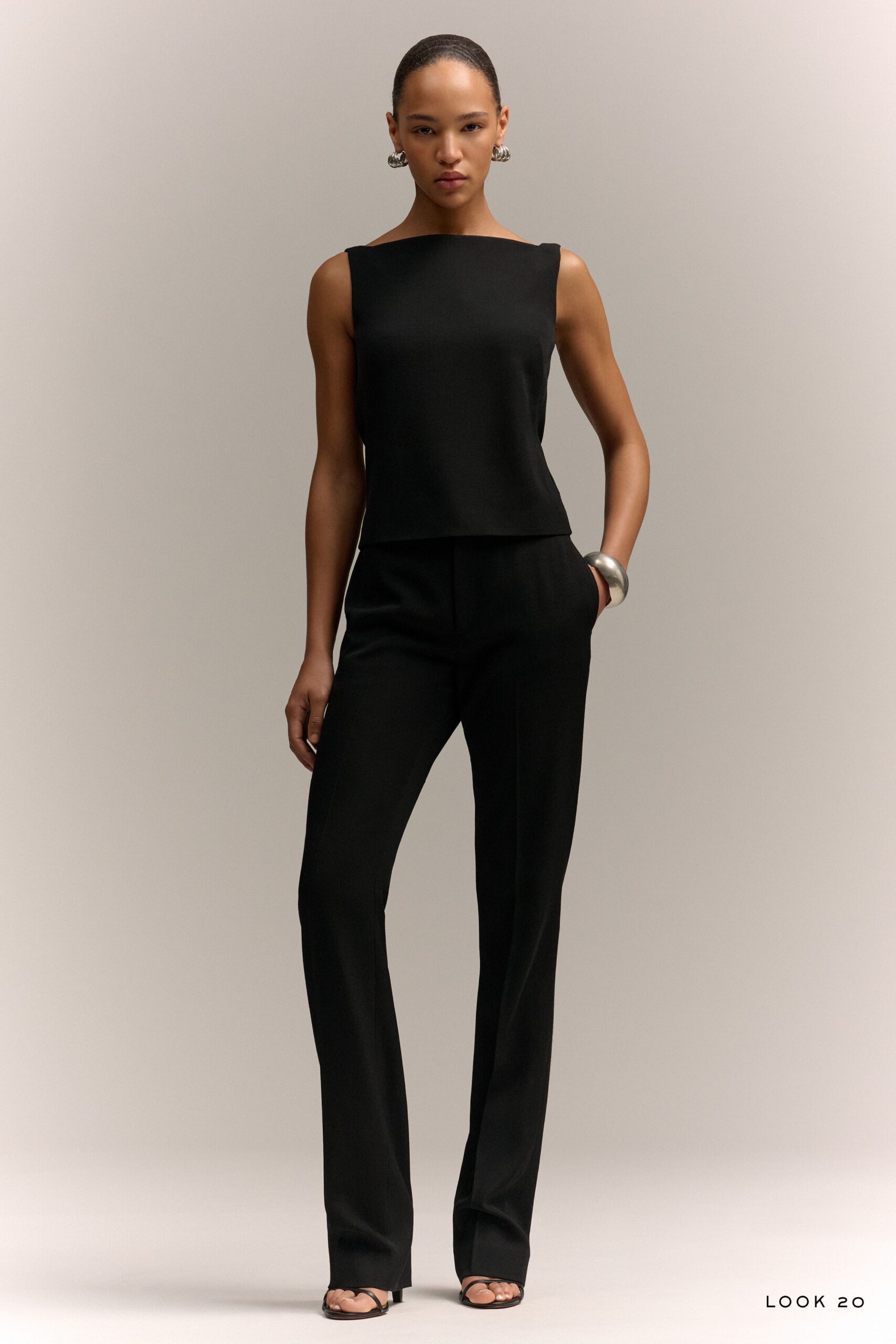 black fitted top and pants