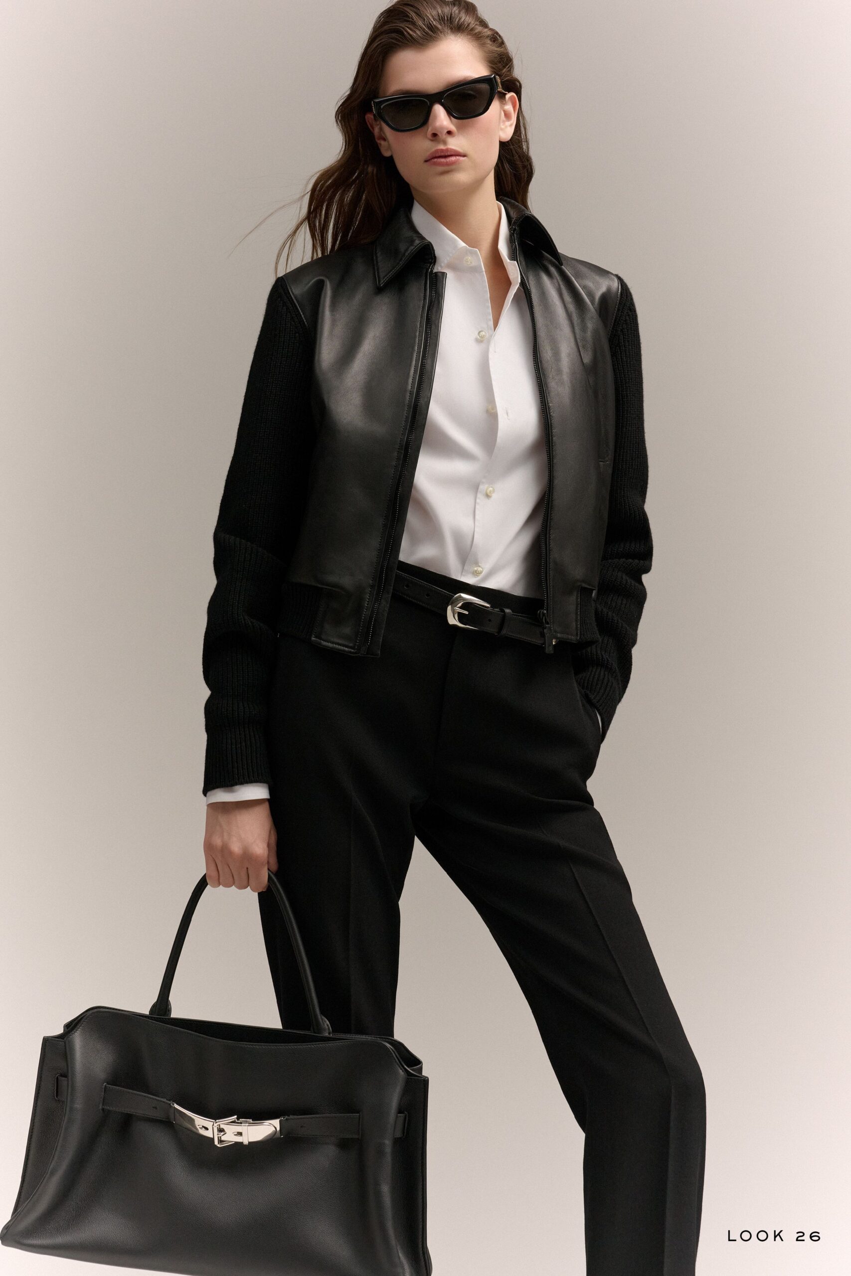 black leather jacket white shirt