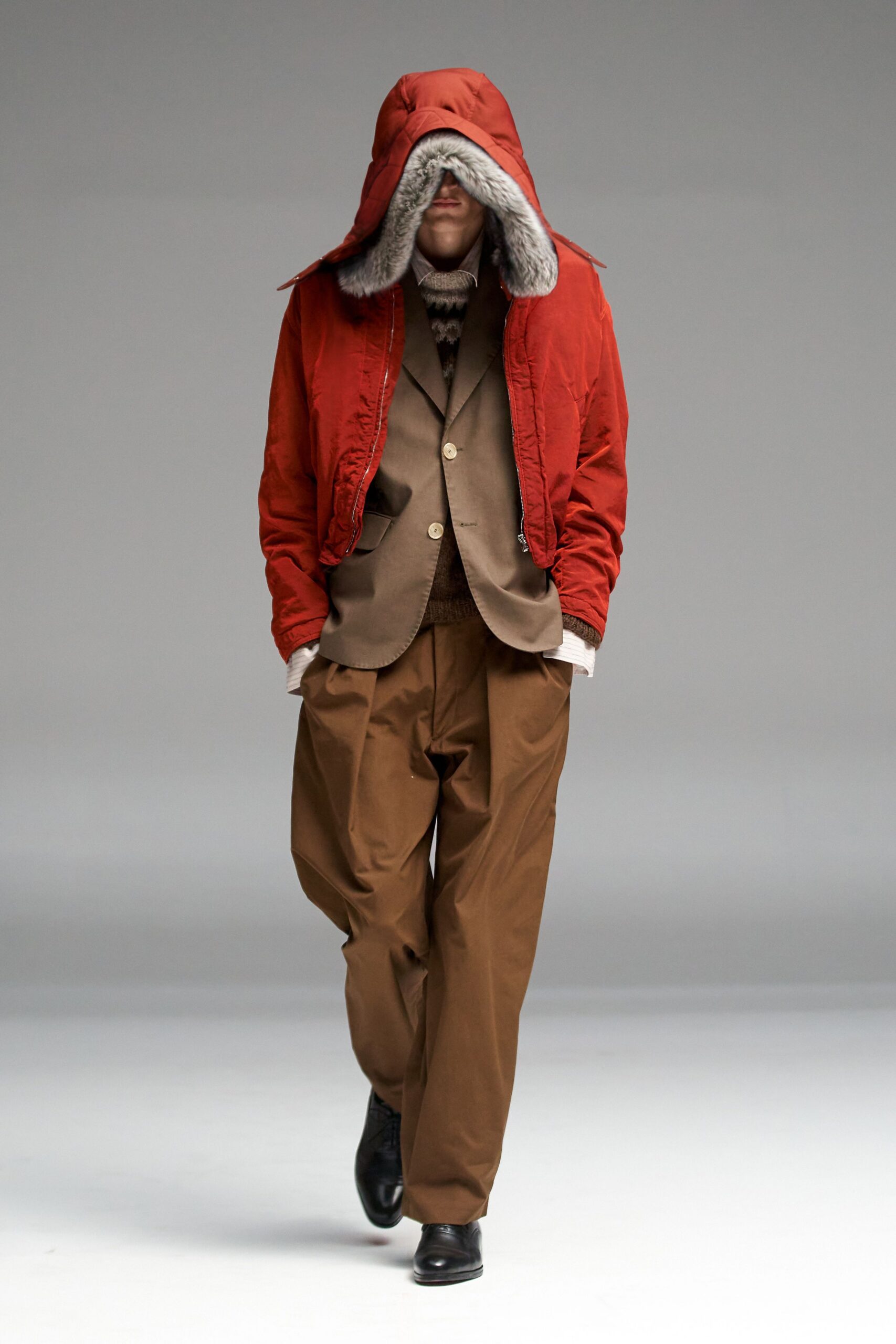 red cotton long-sleeve hooded relaxed zippered jacket