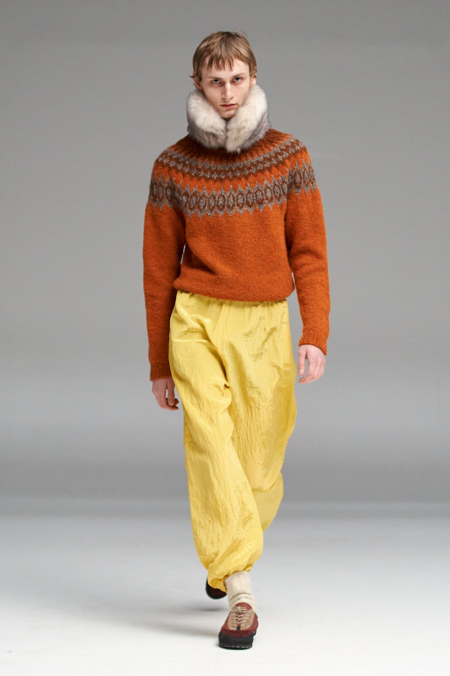 orange wool long-sleeve high-neck fitted embroidered sweater