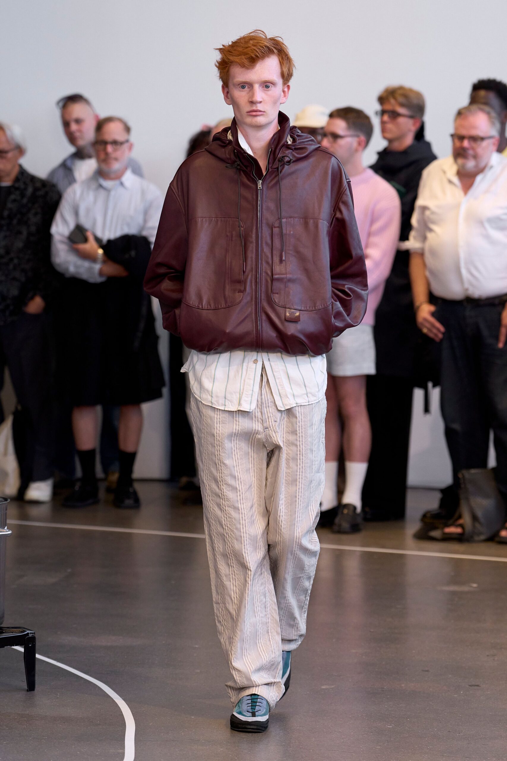brown leather long-sleeve hooded relaxed hoodie