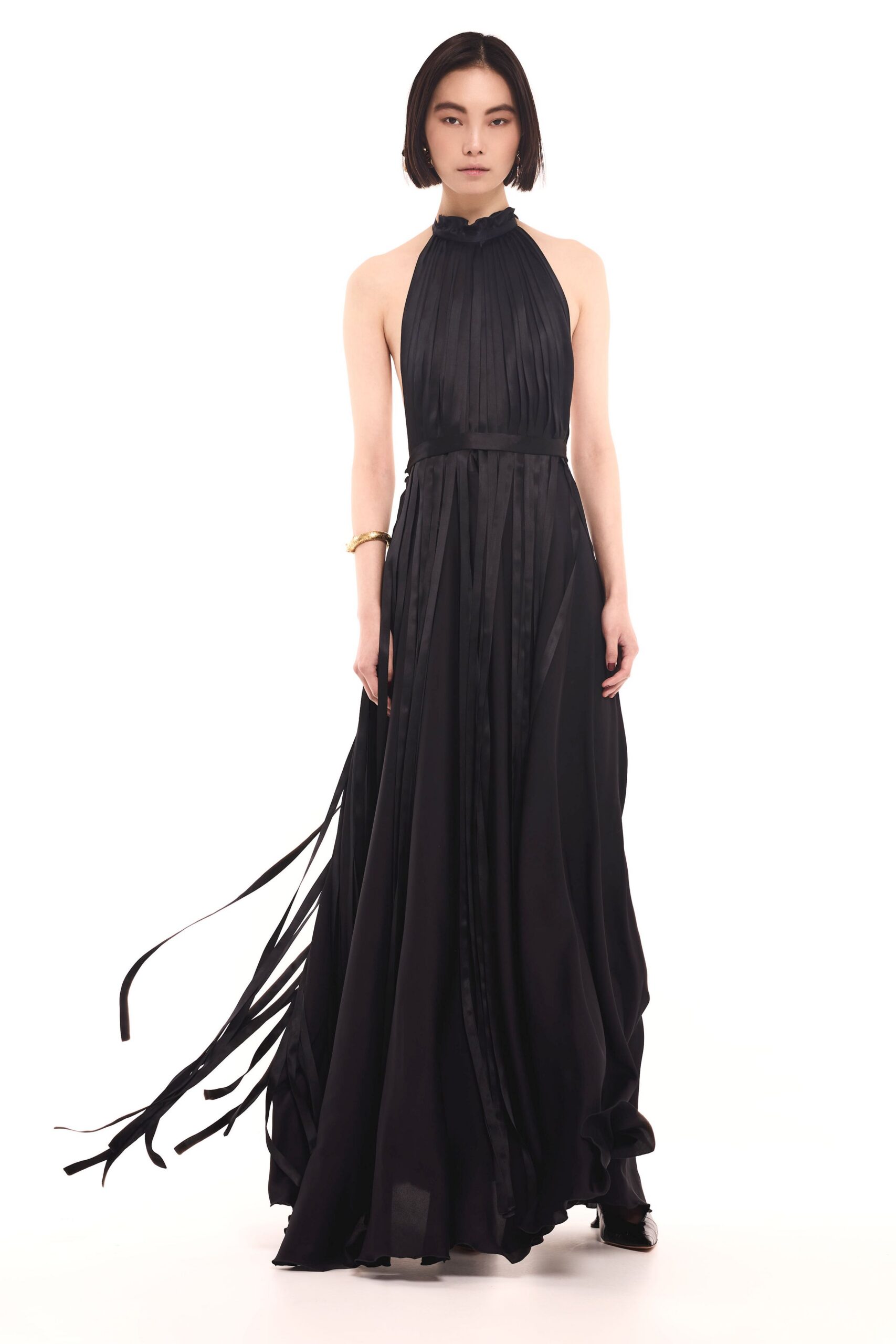 black silk sleeveless gown