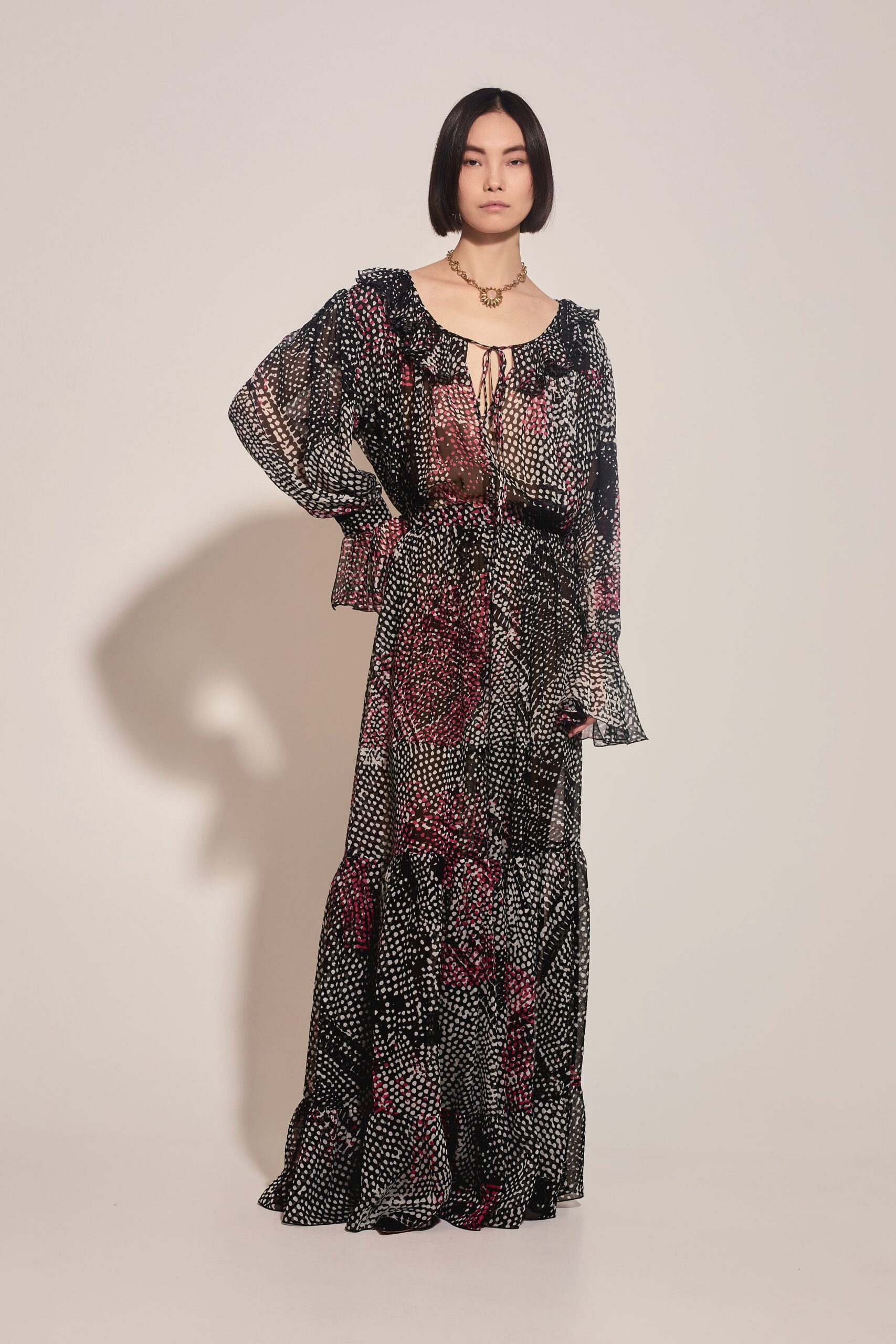 black red white printed maxi dress