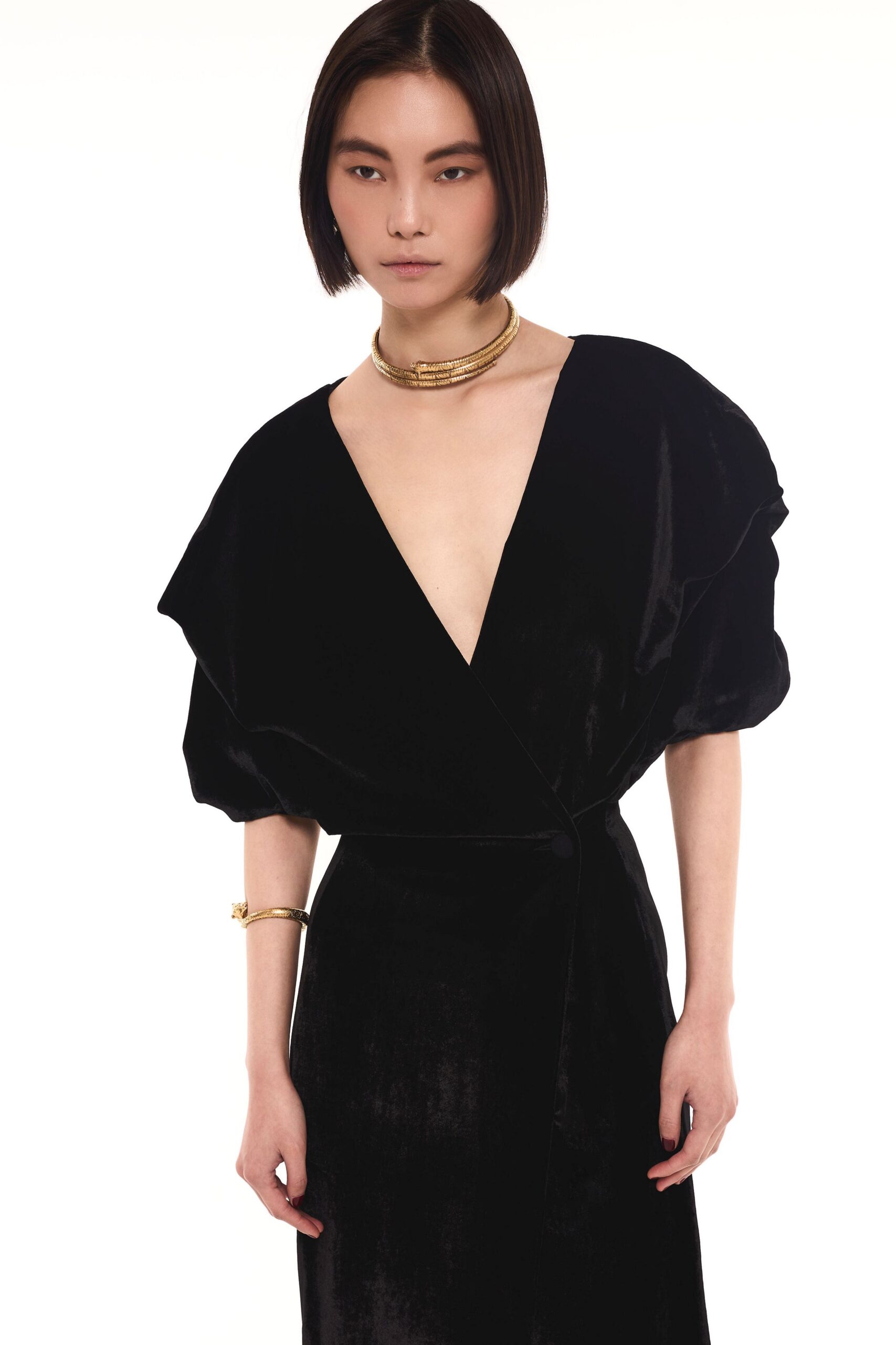 black velvet v-neck gown