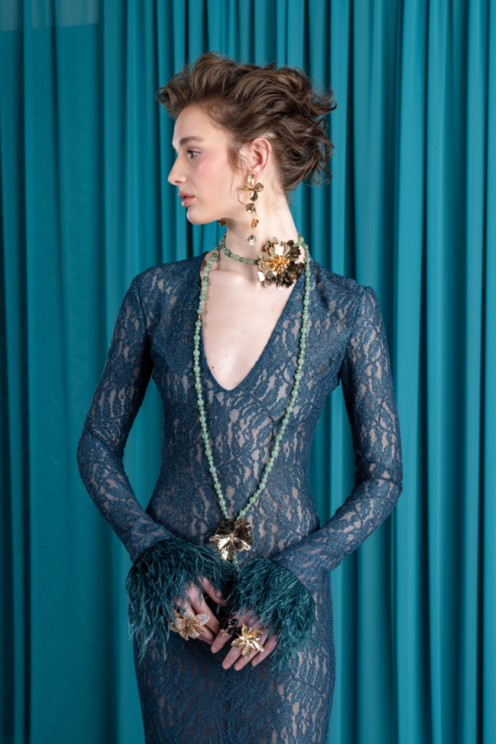 blue lace fitted gown