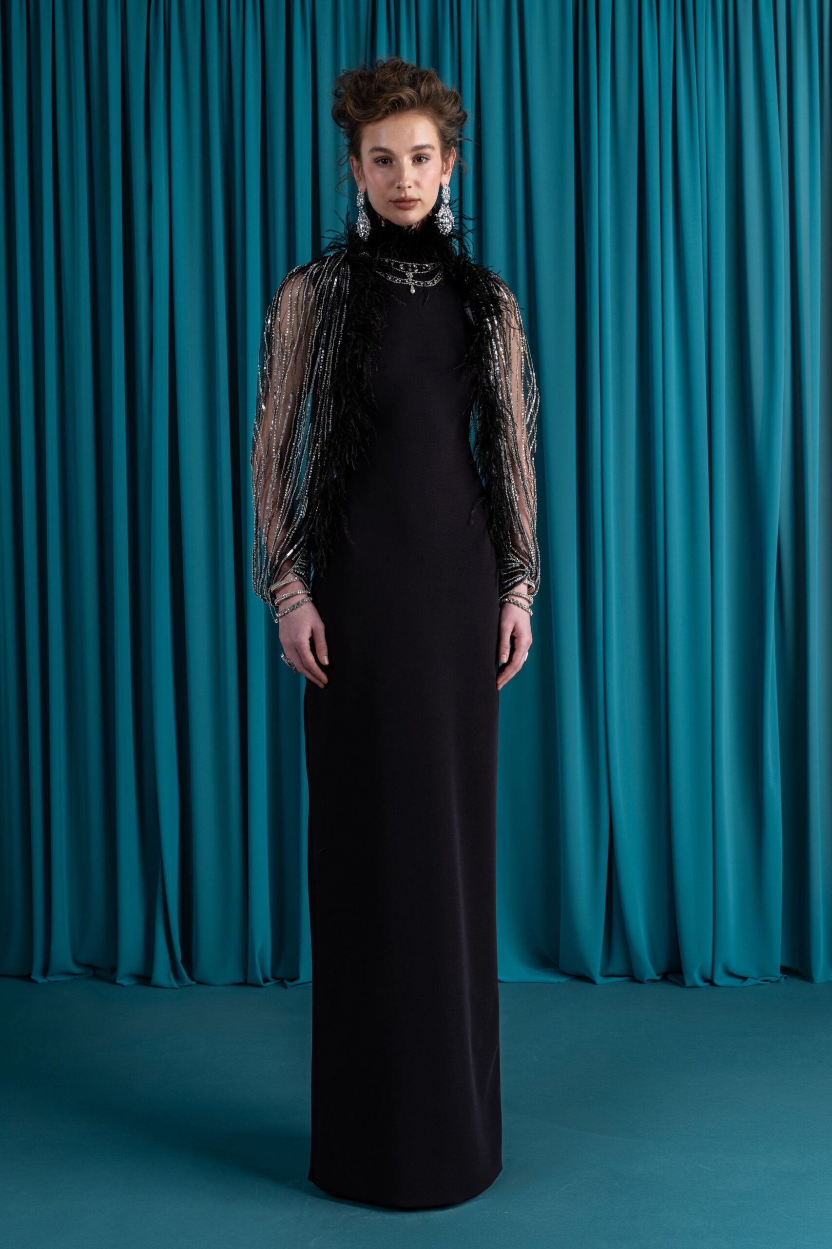 black silk long-sleeve gown