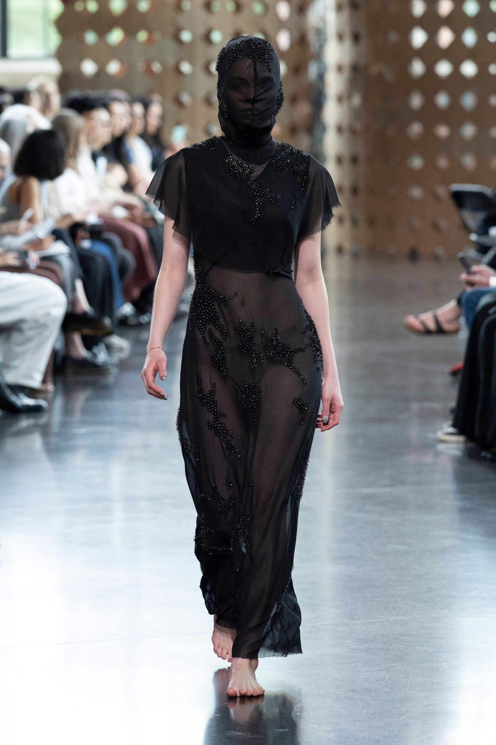black sheer embellished gown