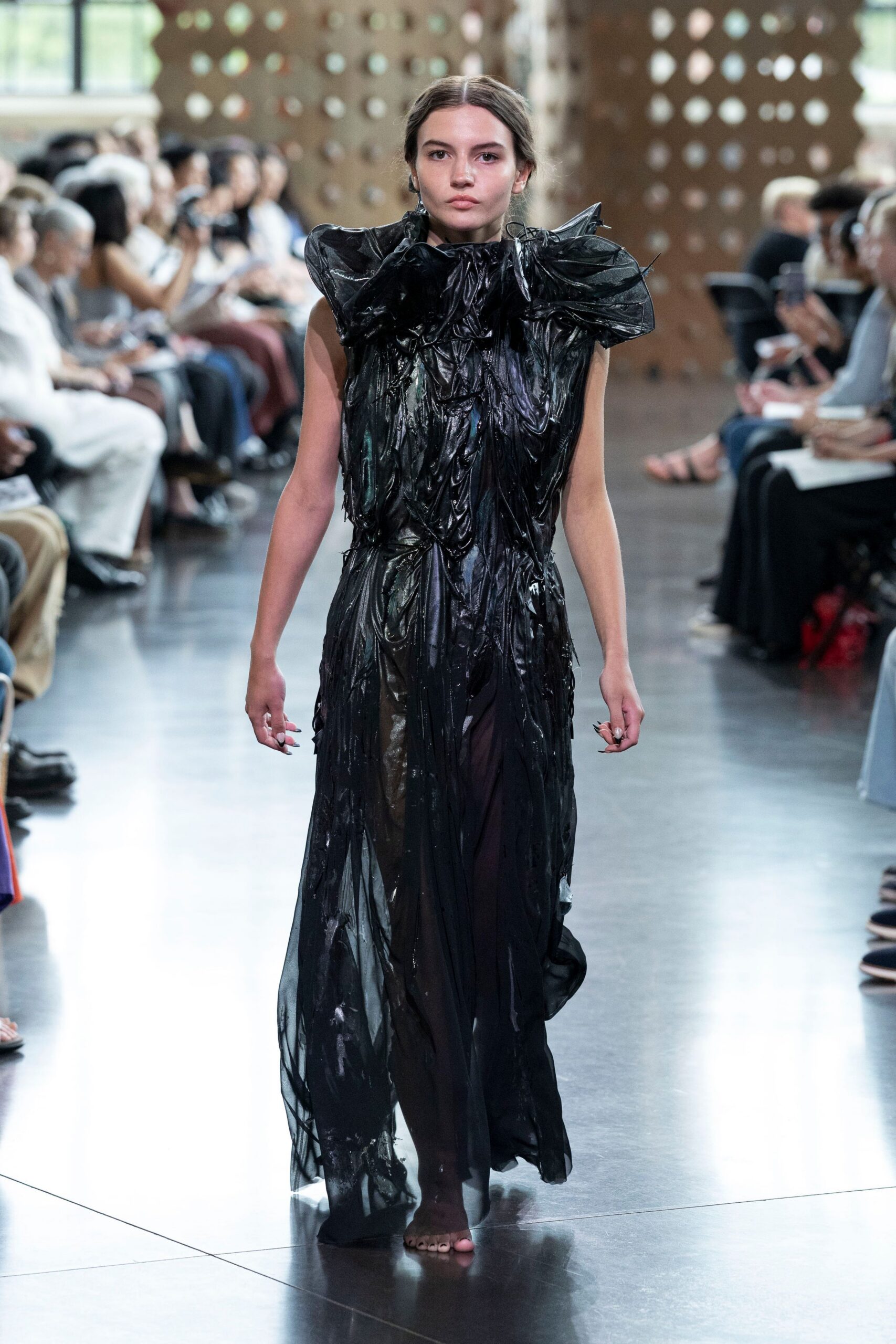 black silk sleeveless gown
