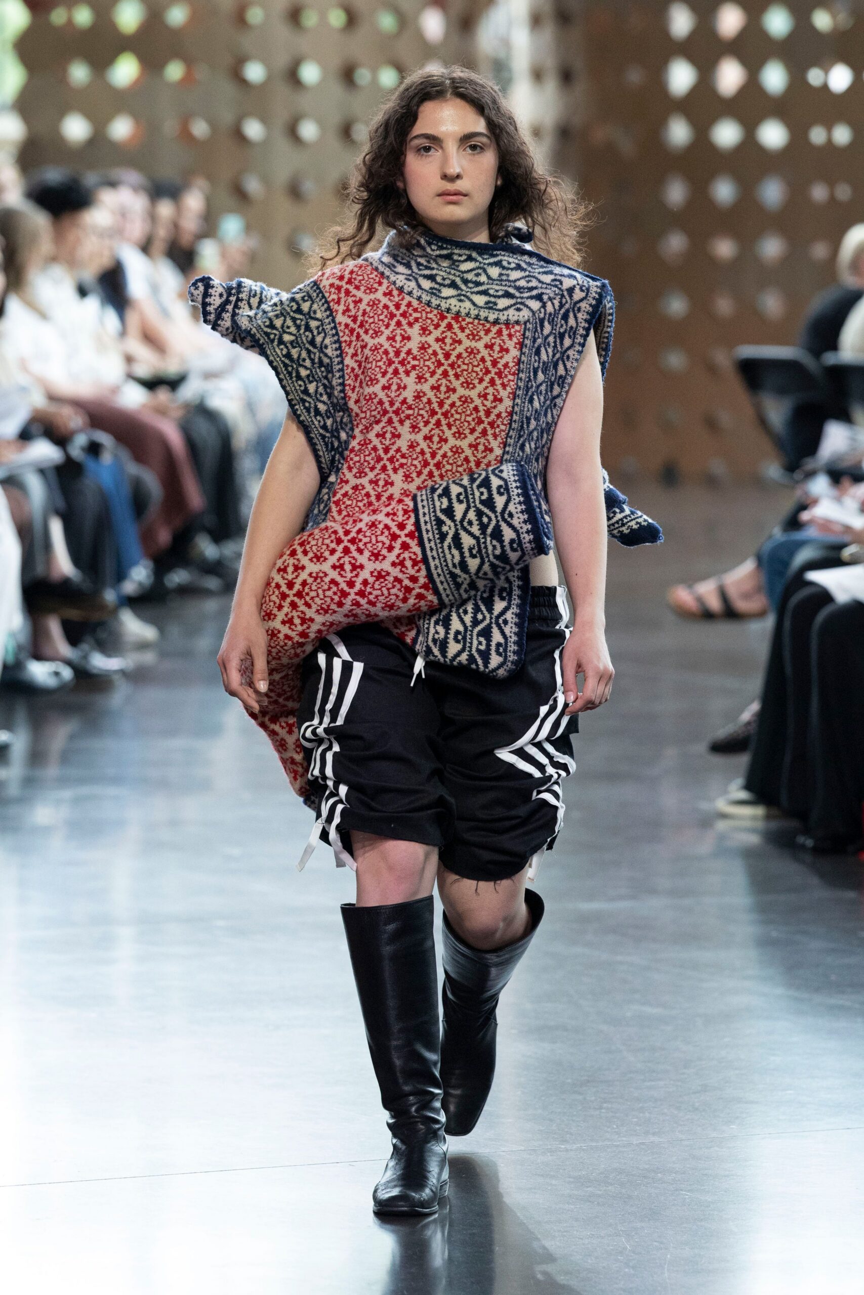 printed poncho with cargo pants