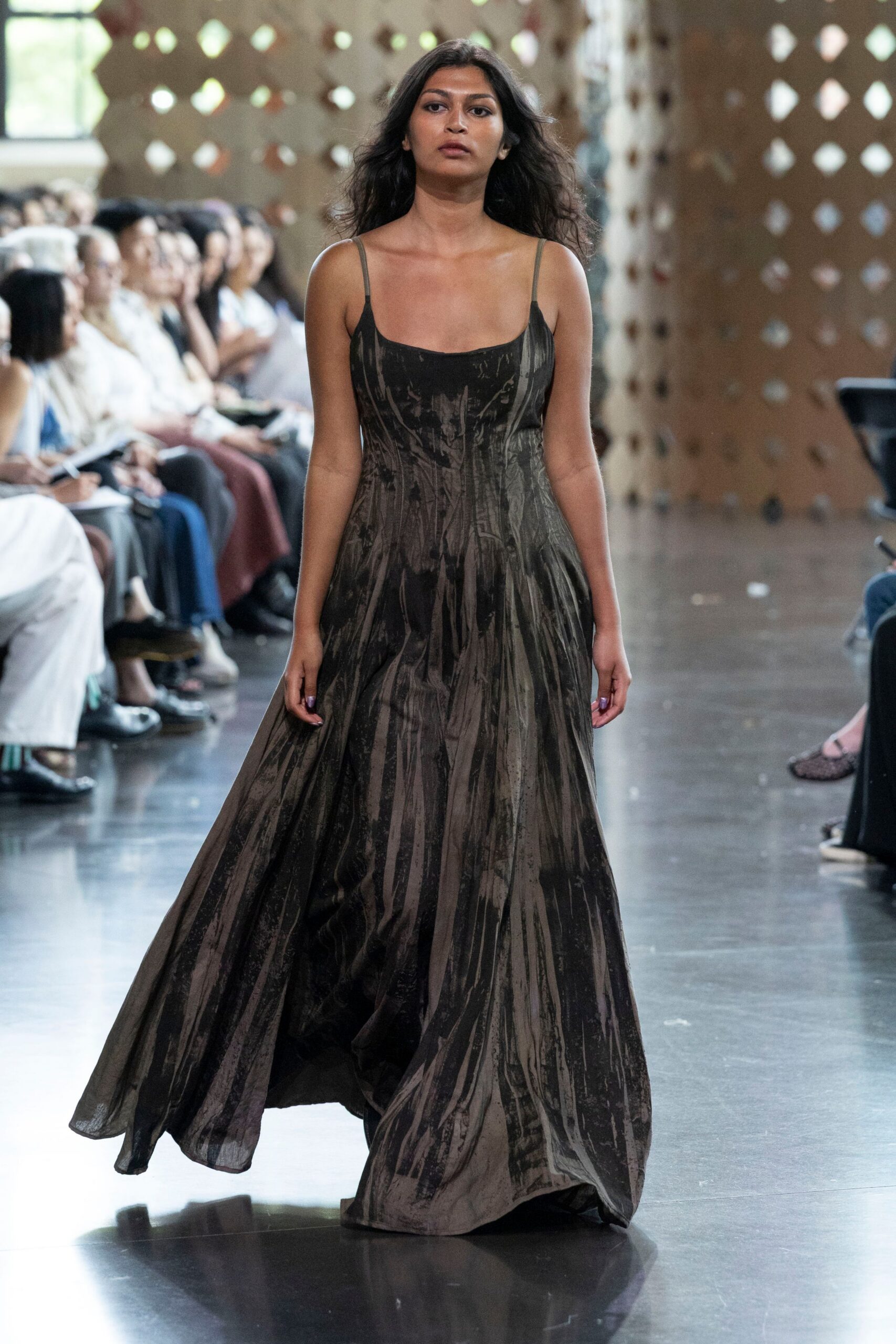 black silk sleeveless gown