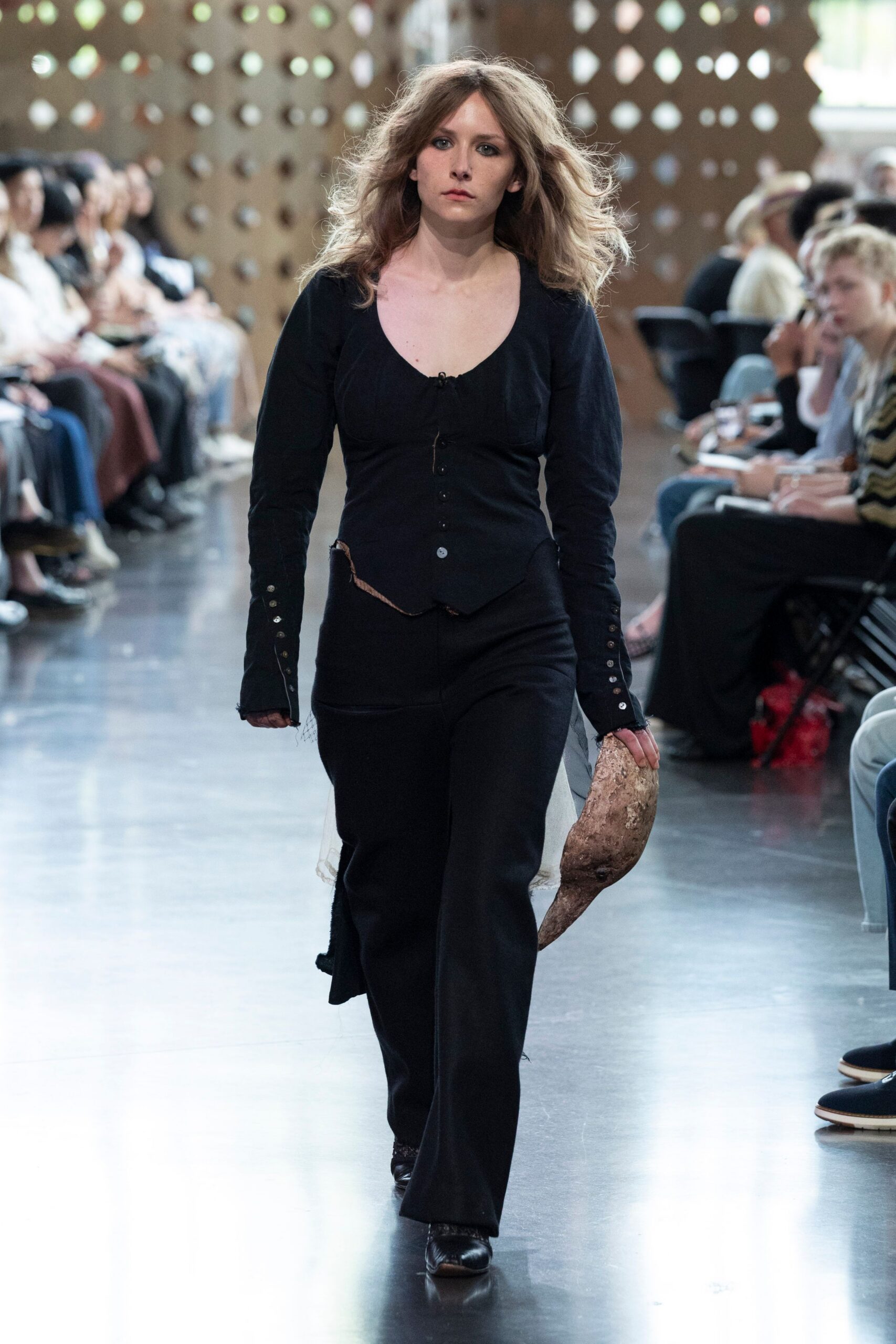 black cotton fitted straight-leg pants