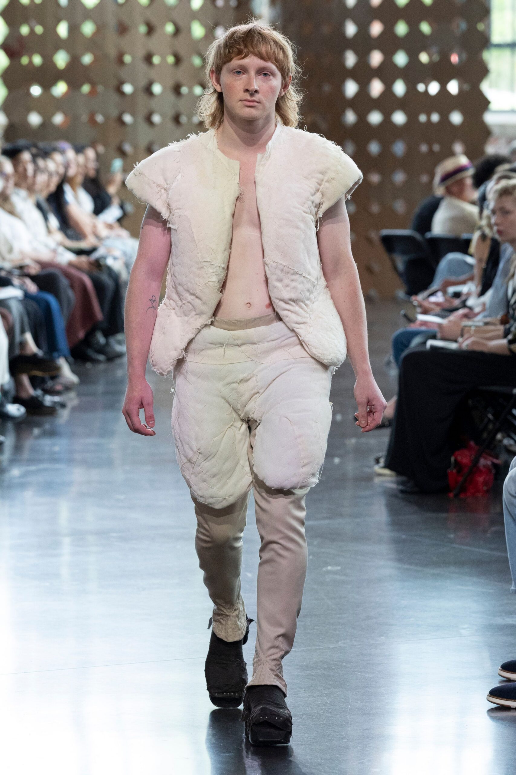 white fitted top beige pants
